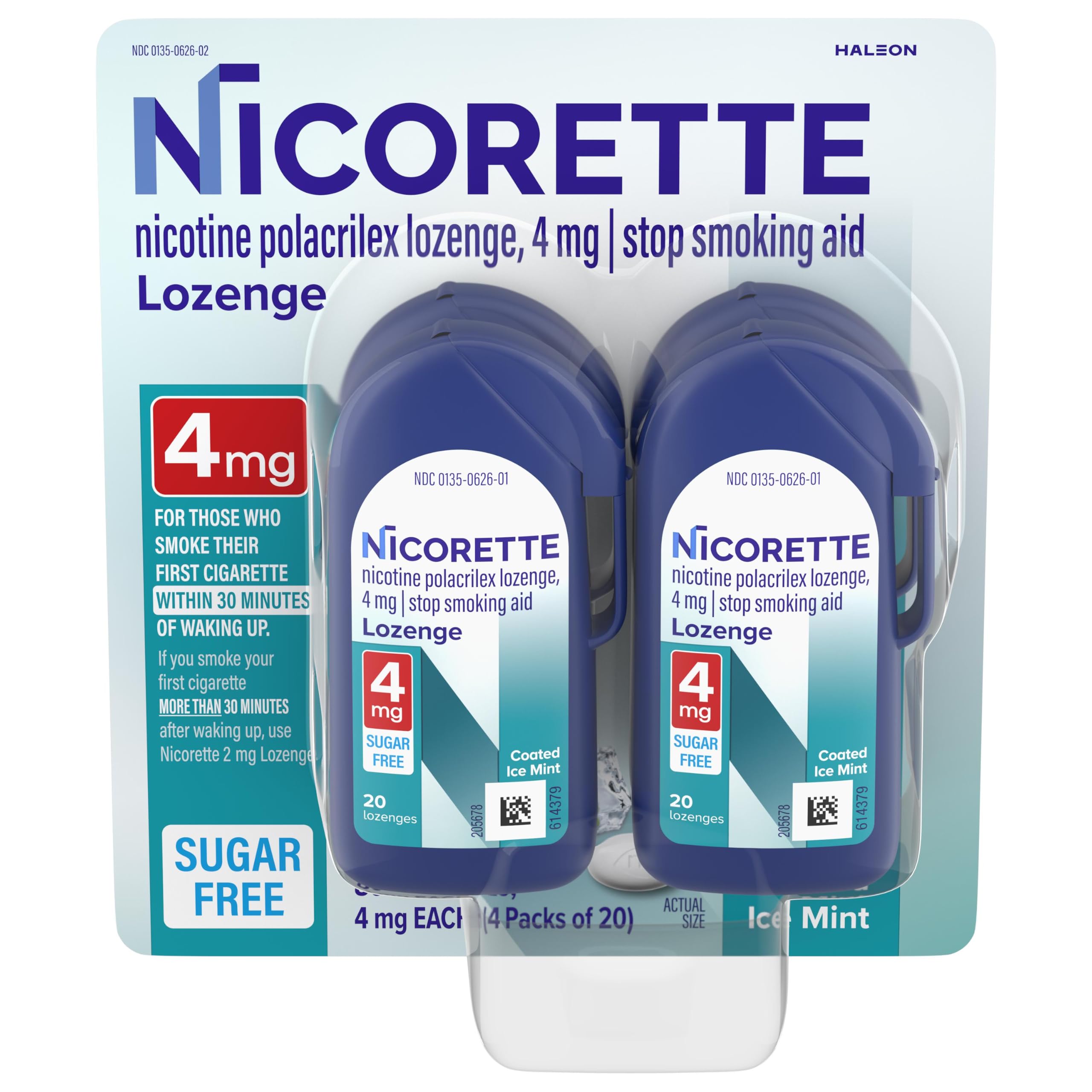Nicorette frente del empaque mostrando 4 paquetes y beneficio portable