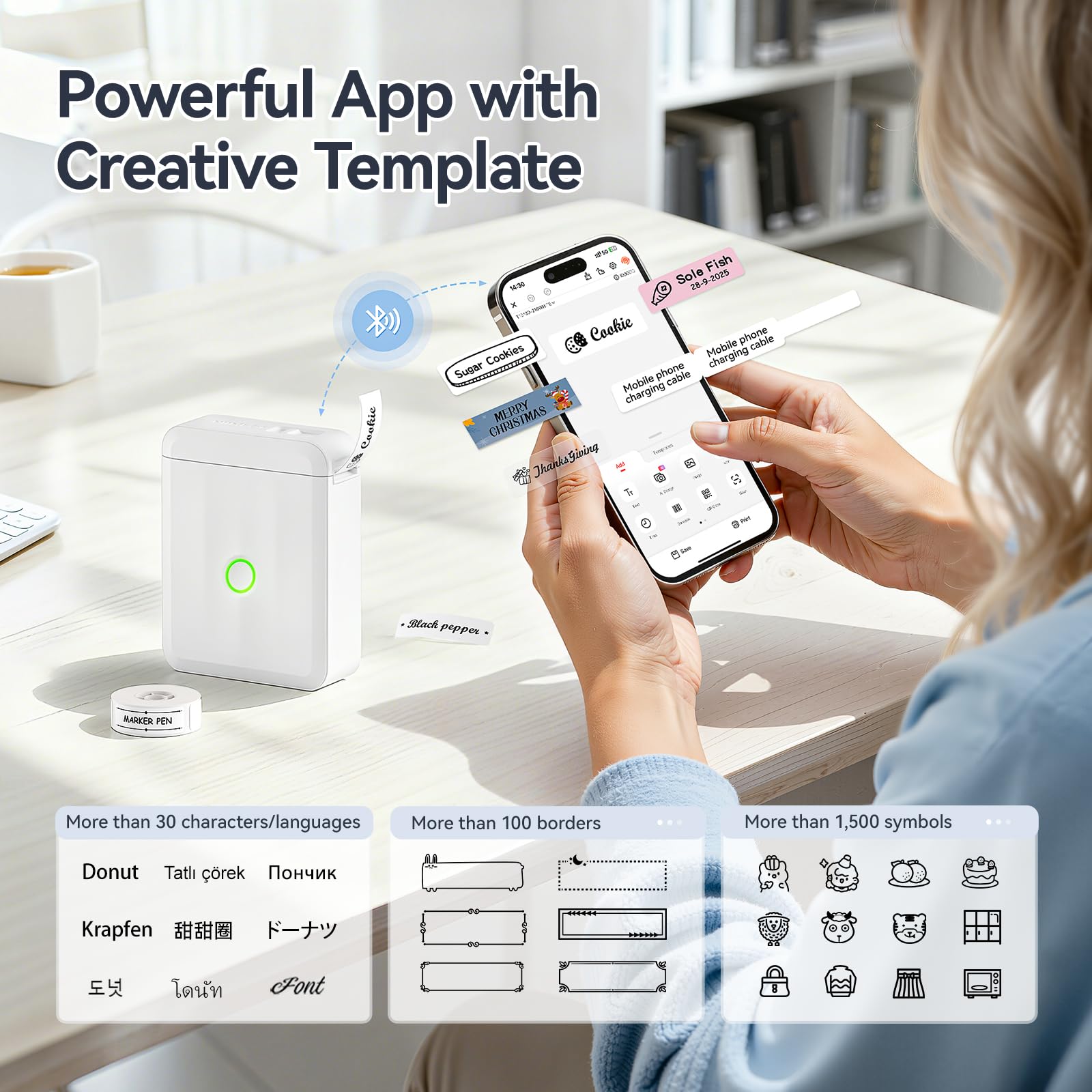 NIIMBOT D110 app móvil en pantalla conectada y fácil diseño