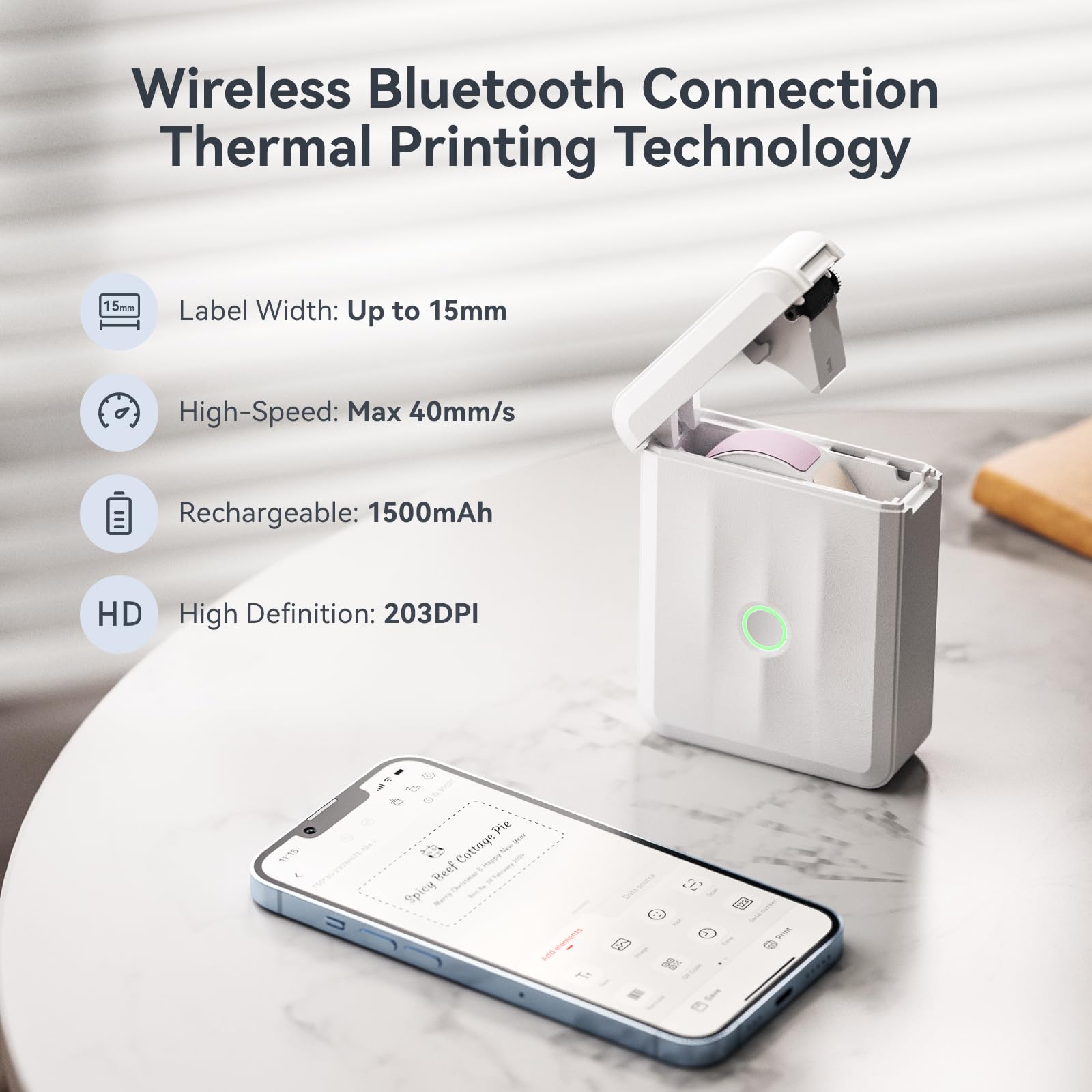 NIIMBOT D110 puerto USB y batería recargable para uso prolongado