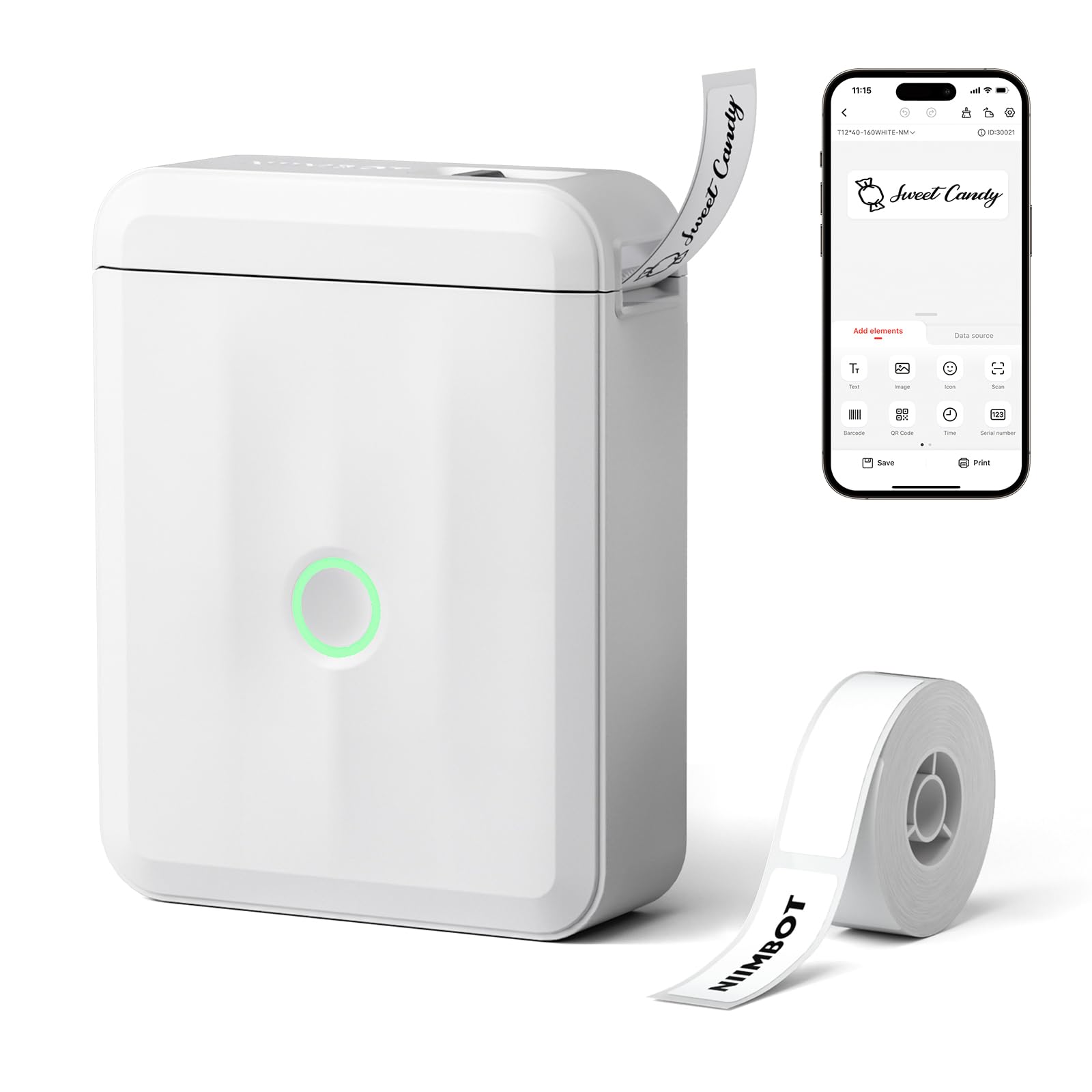 NIIMBOT D110 vista frontal compacta con impresión nítida