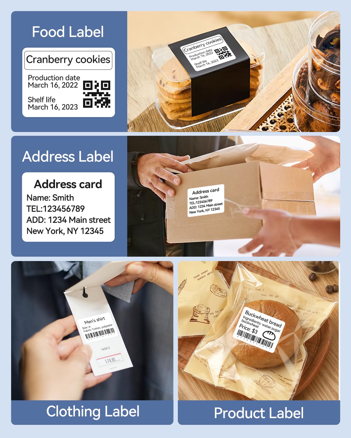 NIIMBOT etiqueta al lado de una tarjeta para comparar tamaño 50×30 mm