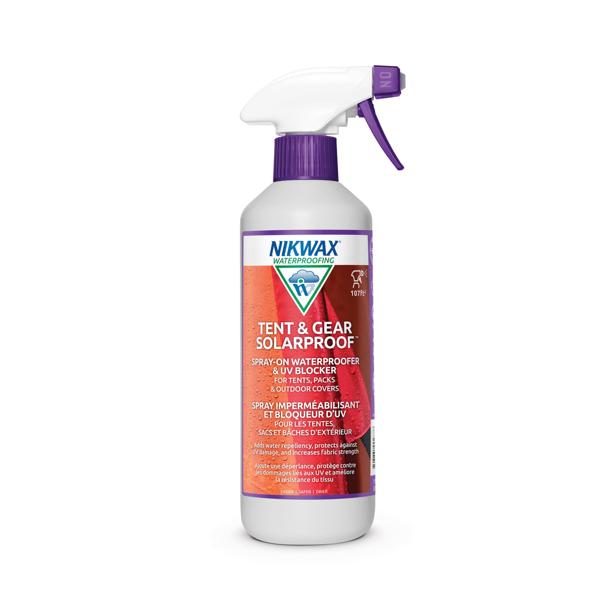 Nikwax frasco frontal mostrando el spray y beneficio impermeable