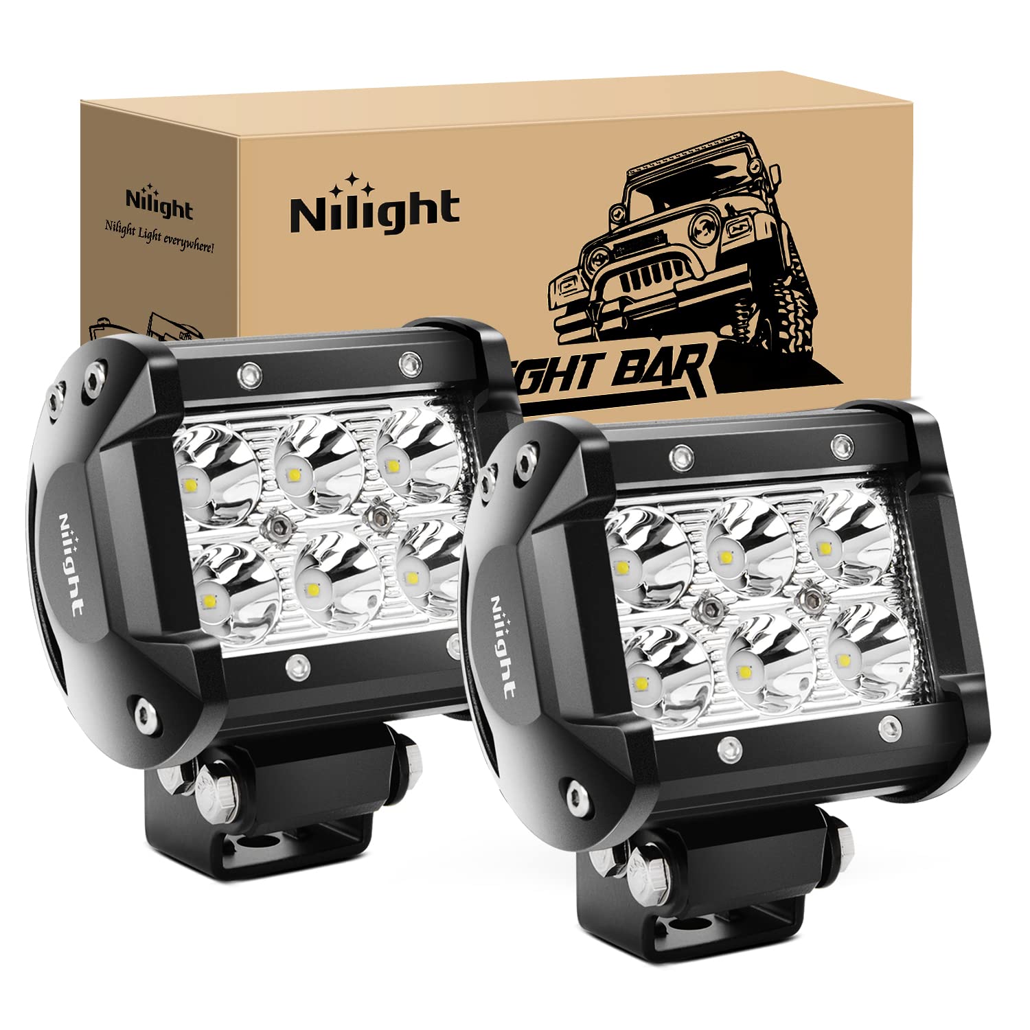 Nilight vista frontal del par de pods, luz potente y compacta