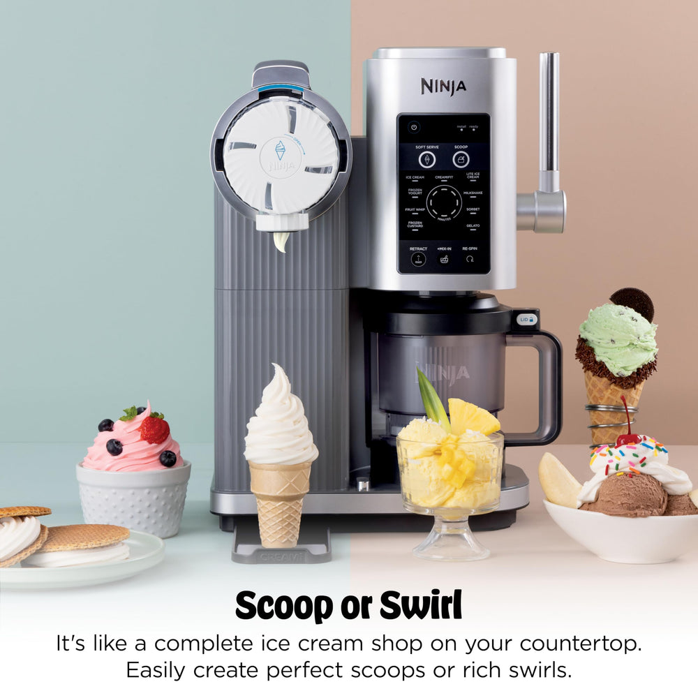 Ninja Creami tapa dispensadora con swirl press, Ninja facilita presentaciones en conos