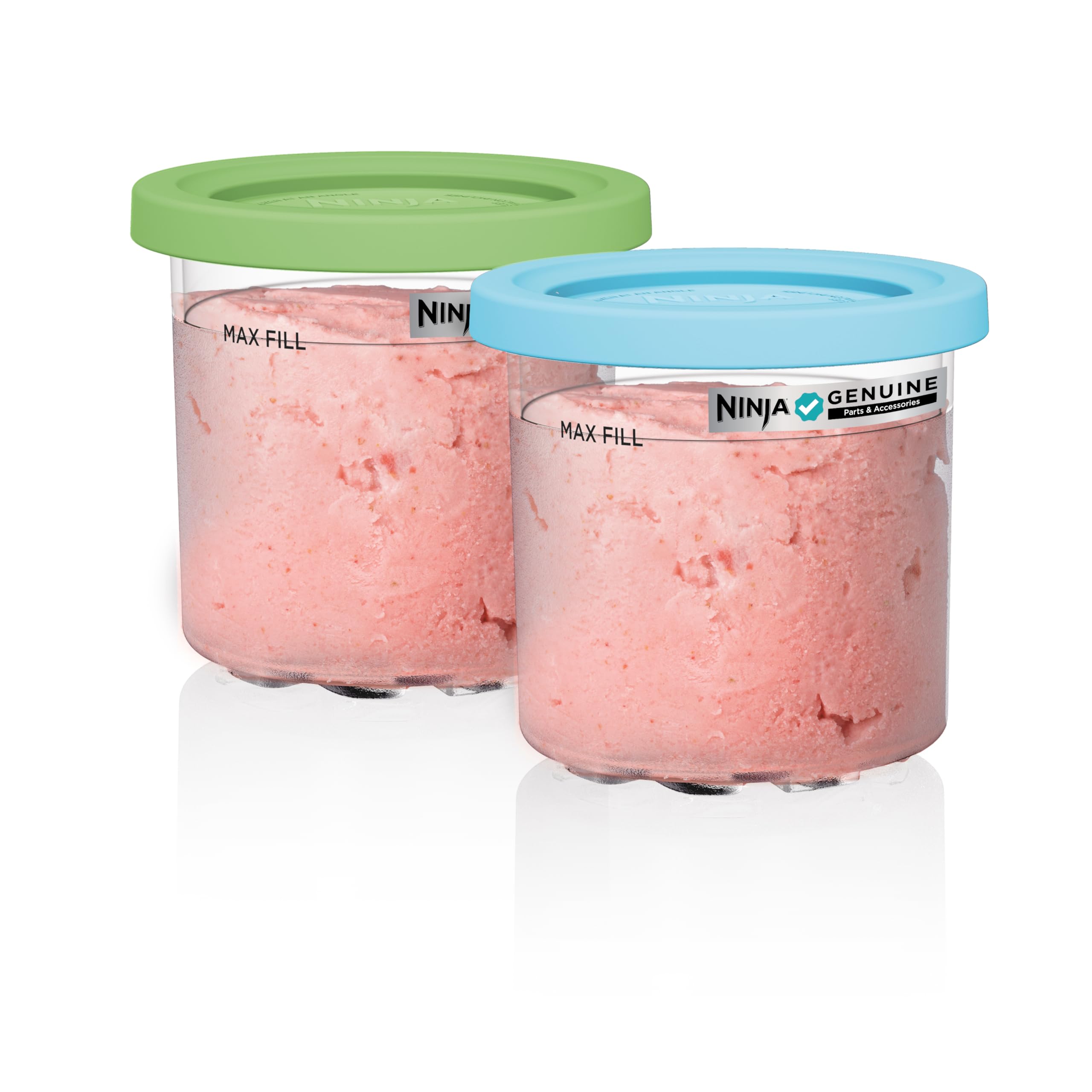 Ninja CREAMi frentes de pints mostrando packaging y colores lime y aqua para organización