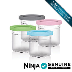 Ninja CREAMi tapas aqua lima rosa gris que facilitan identificación rápida