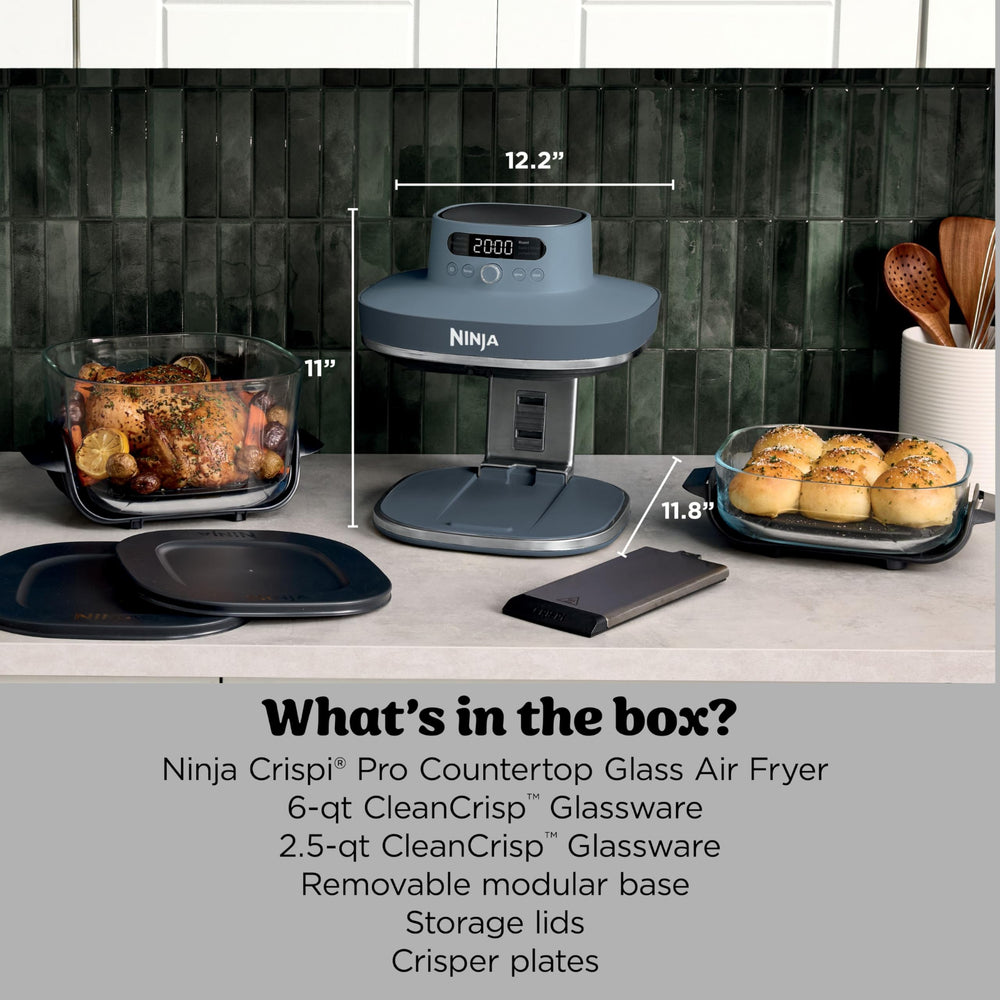 Detalle del vidrio borosilicato CleanCrisp de Ninja, superficie sin PFAS ni PTFE para cocinar seguro