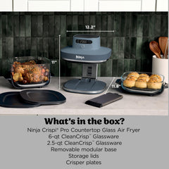 Detalle del vidrio borosilicato CleanCrisp de Ninja, superficie sin PFAS ni PTFE para cocinar seguro