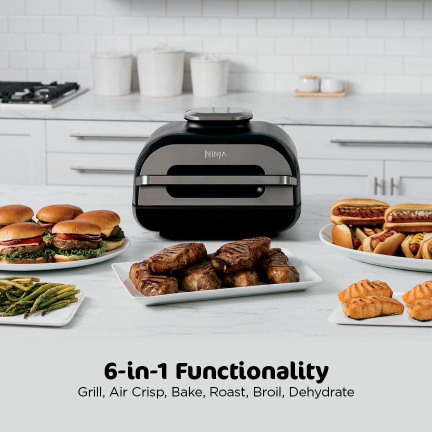 Ninja Foodi Smart XL rejilla en primer plano con marcas de asado, resultados consistentes