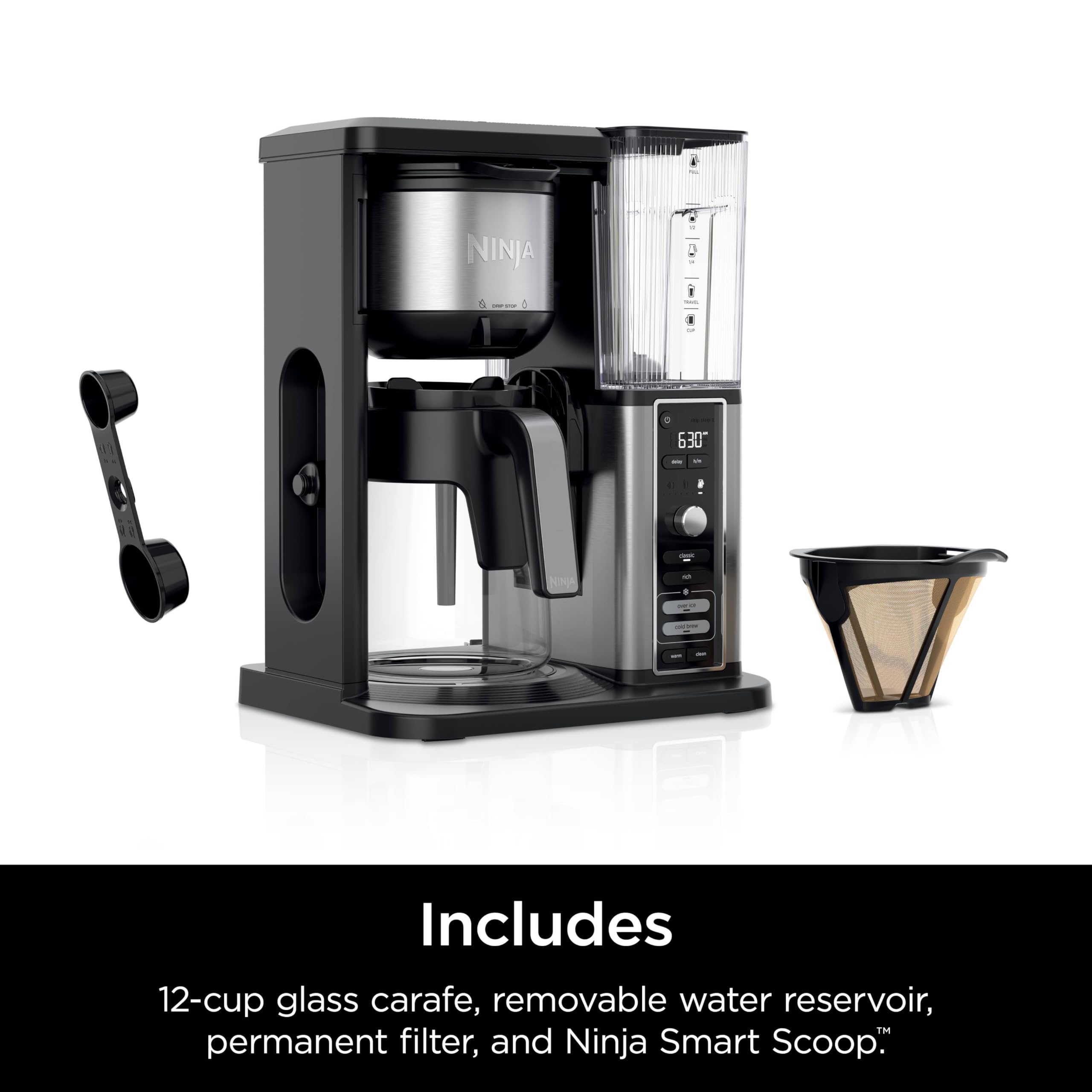 Ninja cafetera en cocina moderna lista para preparar bebidas variadas