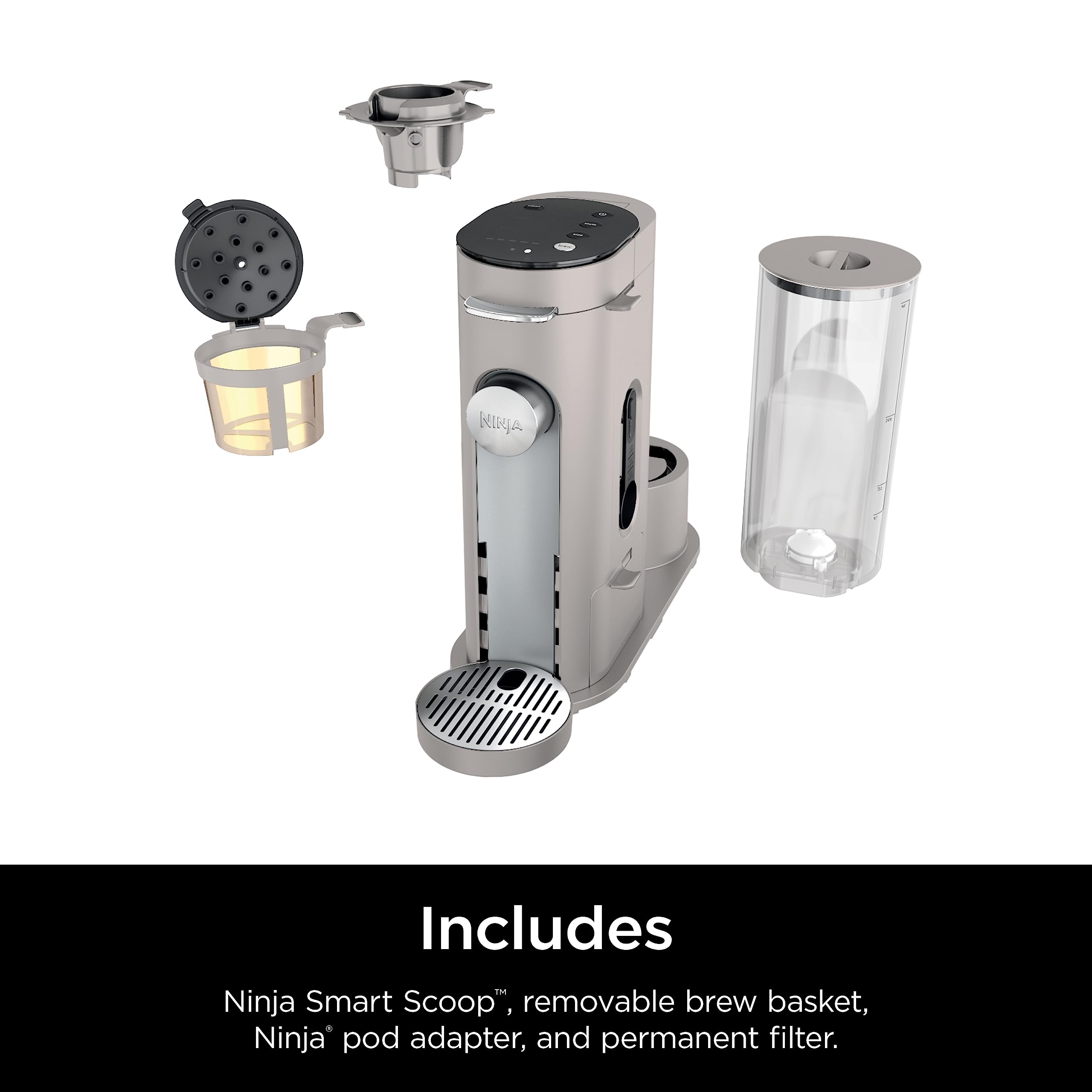 Ninja junto a taza y termo mostrando la capacidad hasta 24 oz