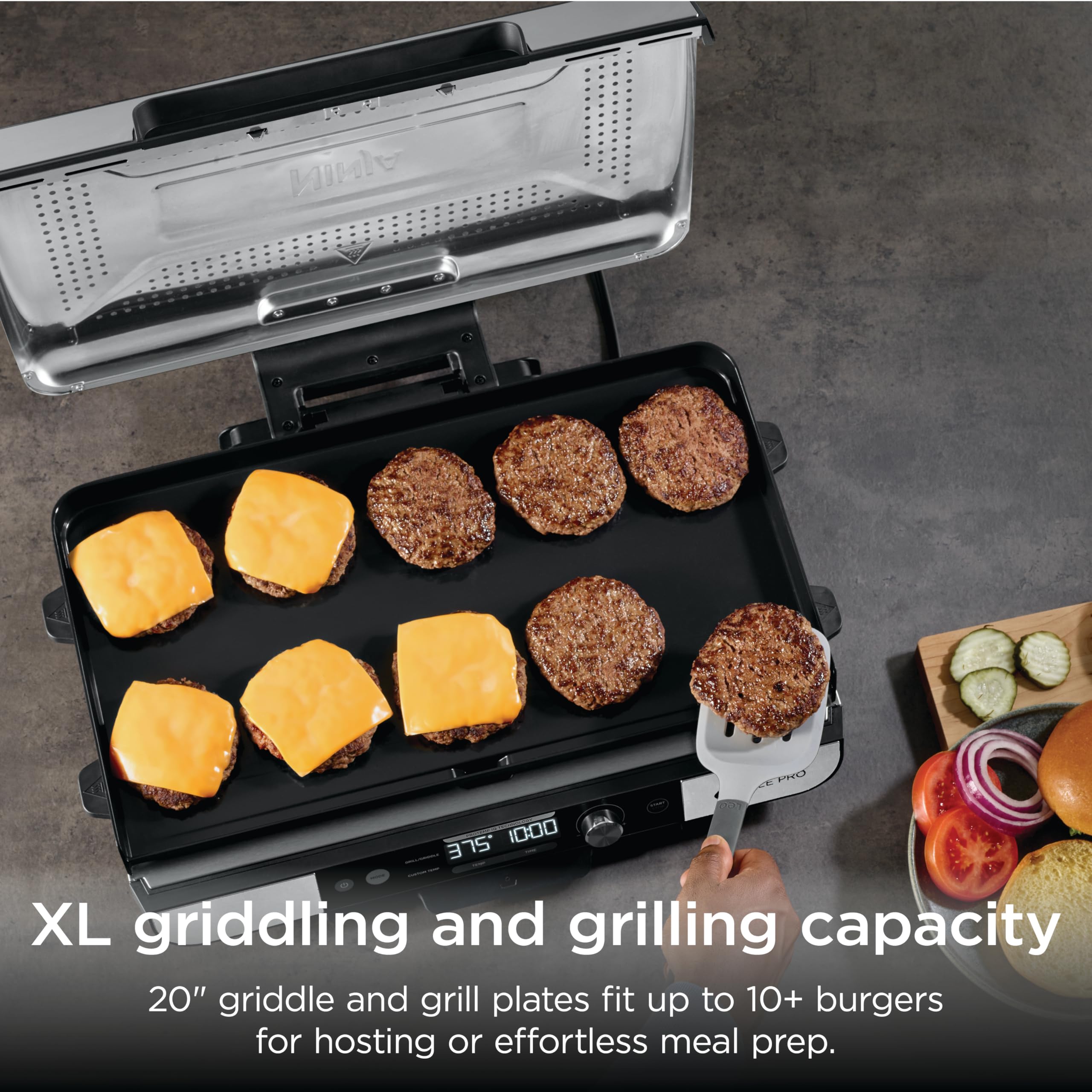 Ninja Sizzle Pro XL recogegotas extraíble colocado, control eficiente de grasa