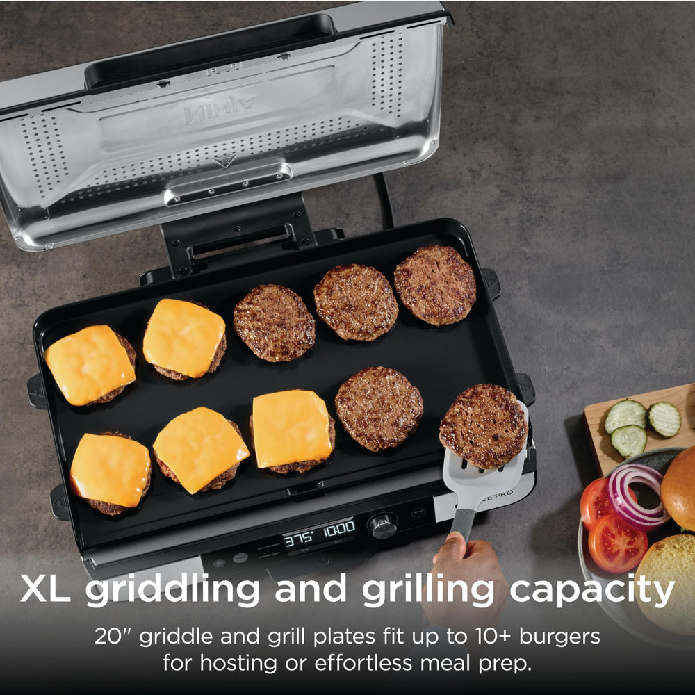 Ninja Sizzle Pro XL recogegotas extraíble colocado, control eficiente de grasa
