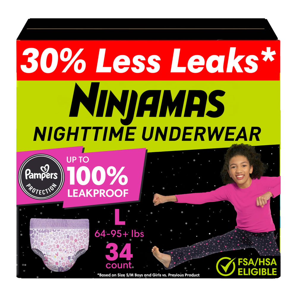 Ninjamas paquete frontal mostrando 34 unidades y protección nocturna