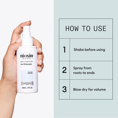 NIOXIN tamaño del envase junto a una mano para escala práctica