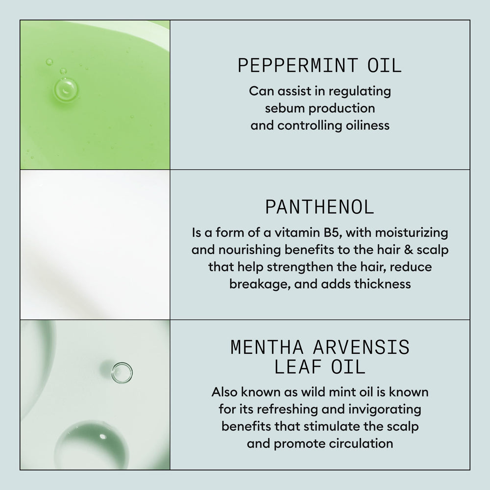 NIOXIN etiqueta con ingredientes y beneficio de menta refrescante