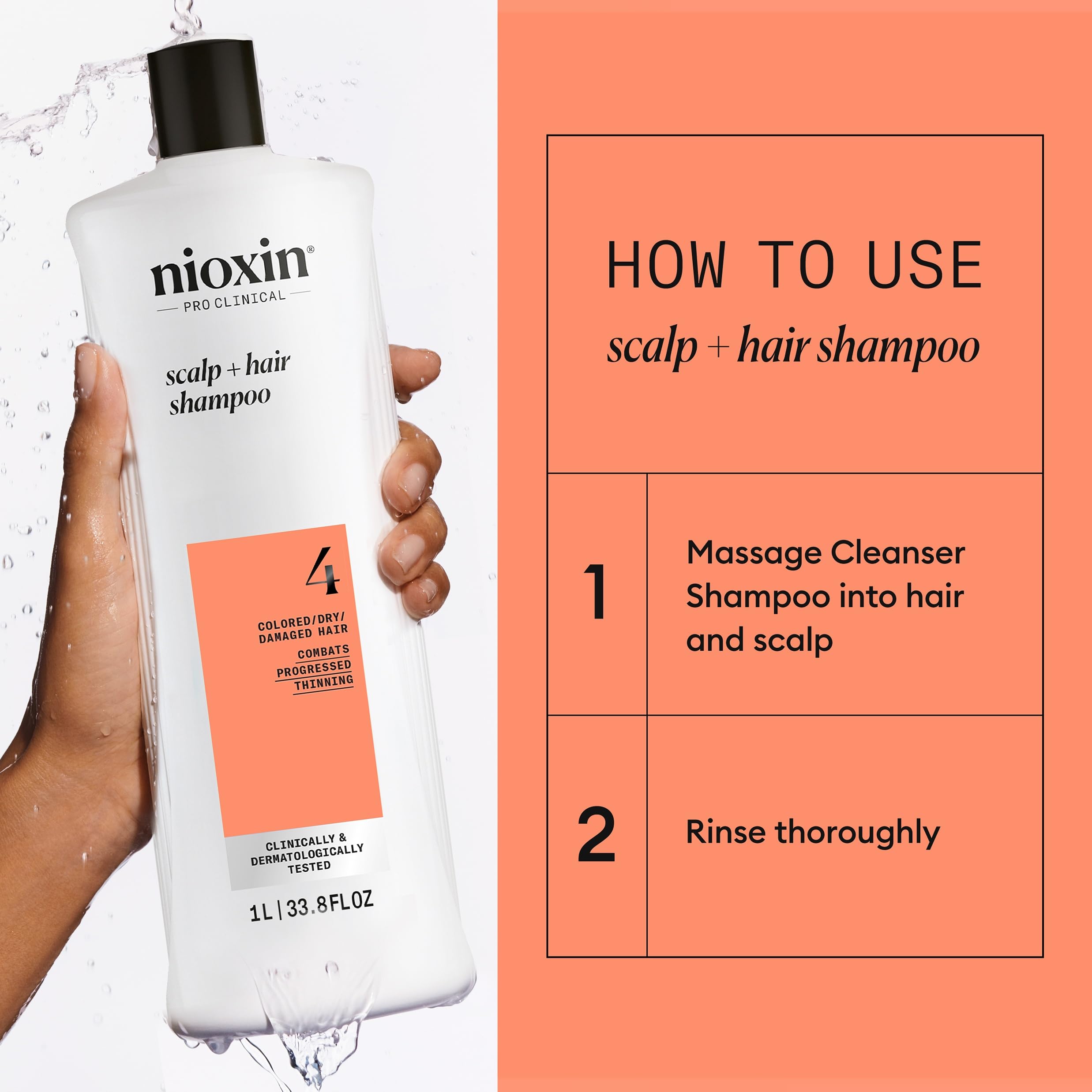 NIOXIN shampoo and conditioner in use in shower delivering scalp-cleansing action