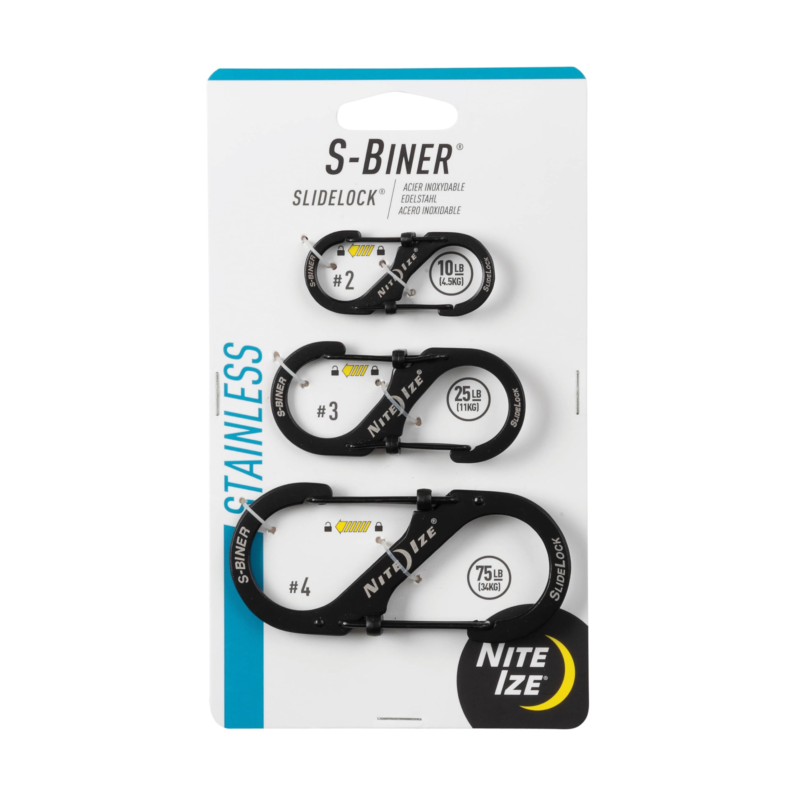 Nite Ize S-Biner frontal acero mostrando doble puerta y durabilidad
