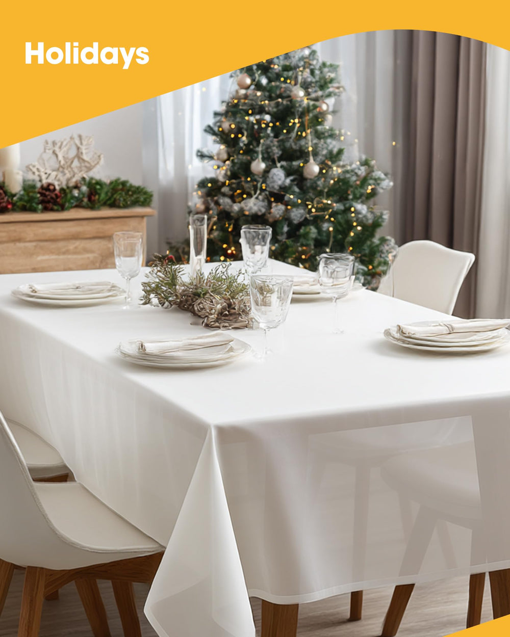 Mesa decorada para fiesta con mantel Niuara blanco aspecto presentable