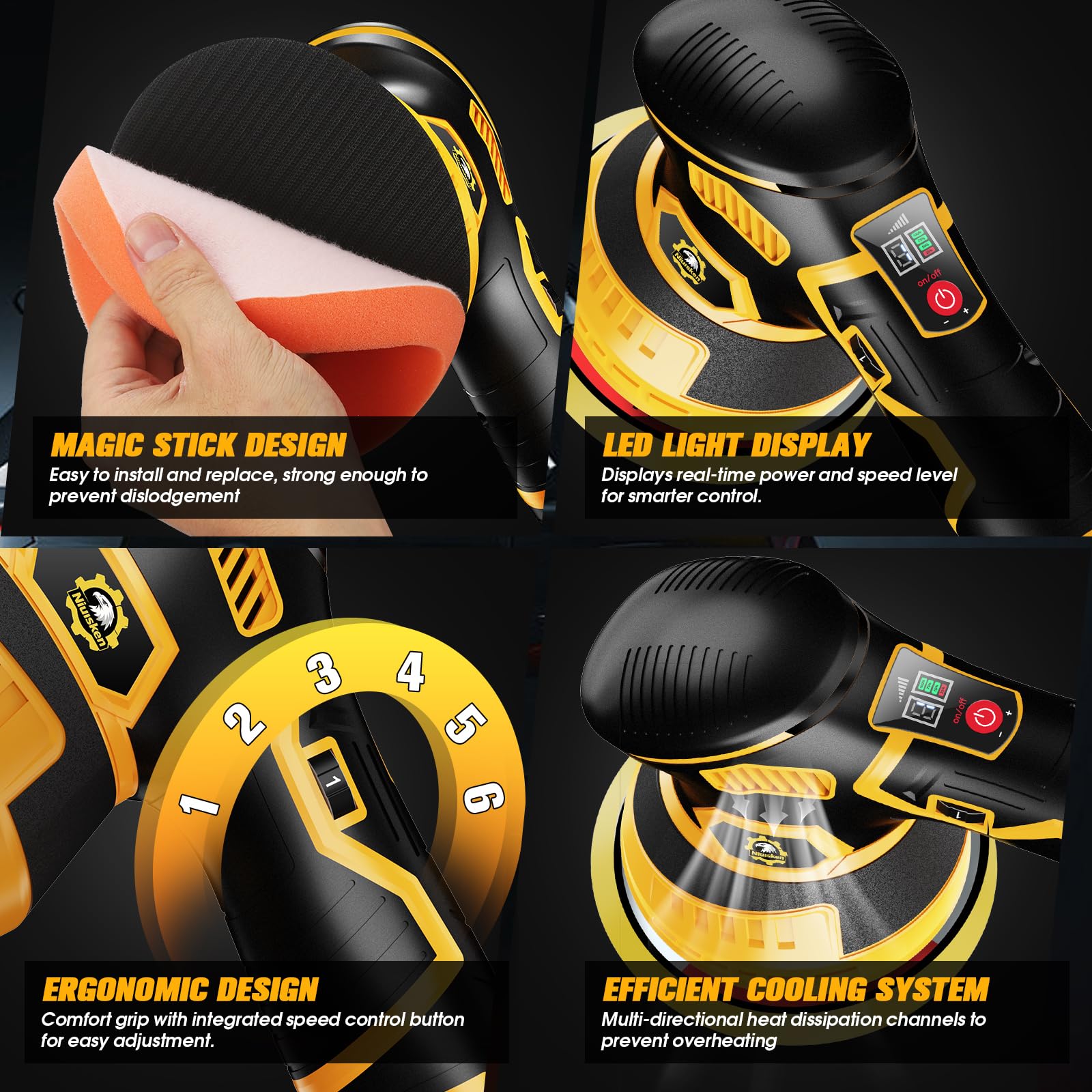 niusken producto junto a mano para comparar tamaño y ergonomía