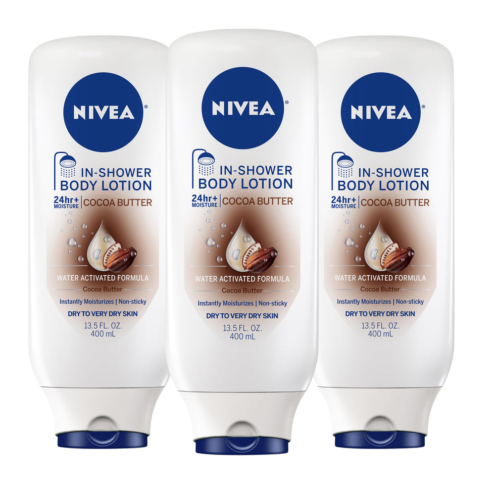 NIVEA frontal del pack triple mostrando botellas y beneficio hidratación