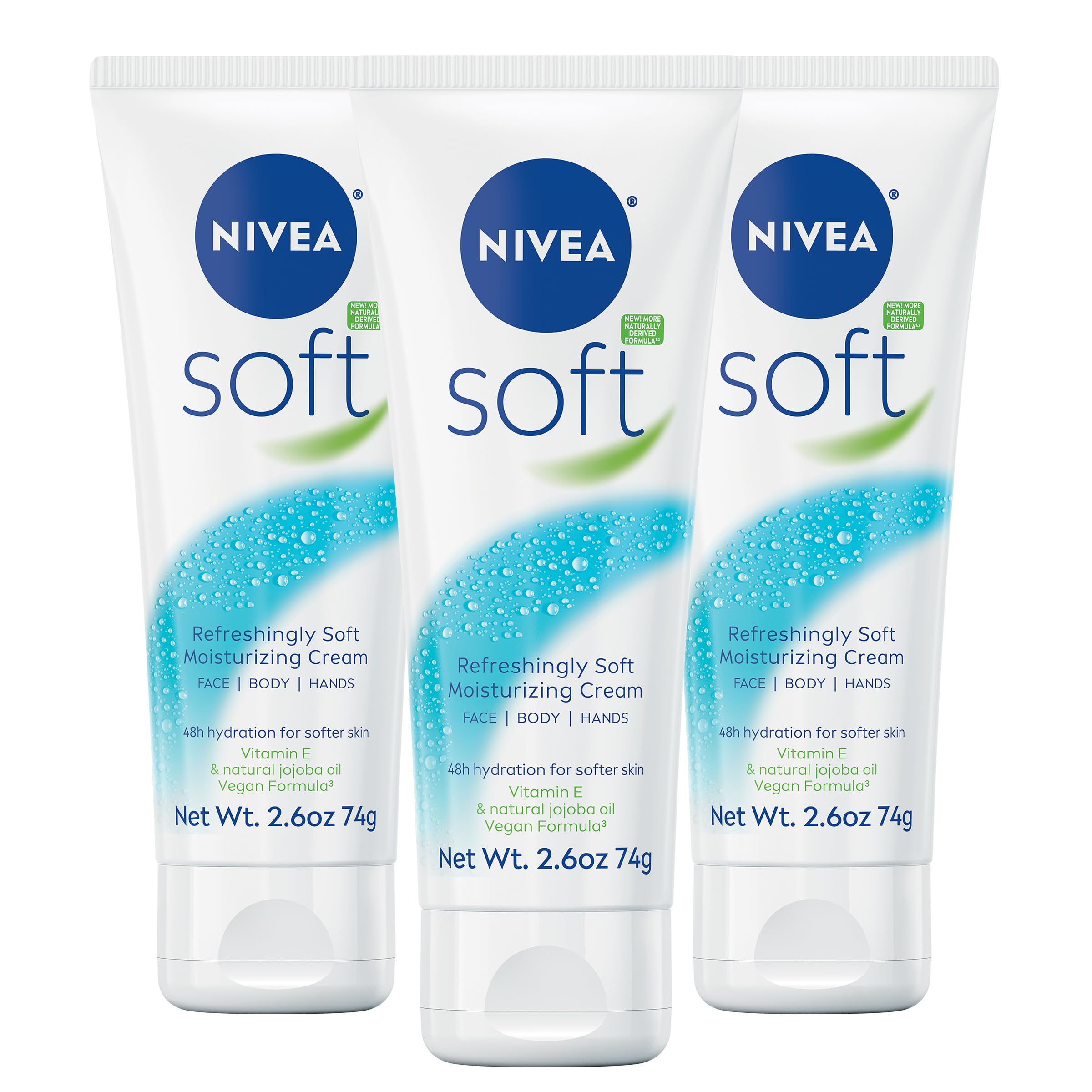NIVEA soft vista frontal del tubo mostrando el diseño y facilidad de uso