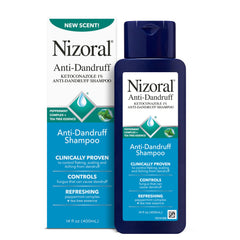 Nizoral botella frontal mostrando diseño y beneficio anti caspa