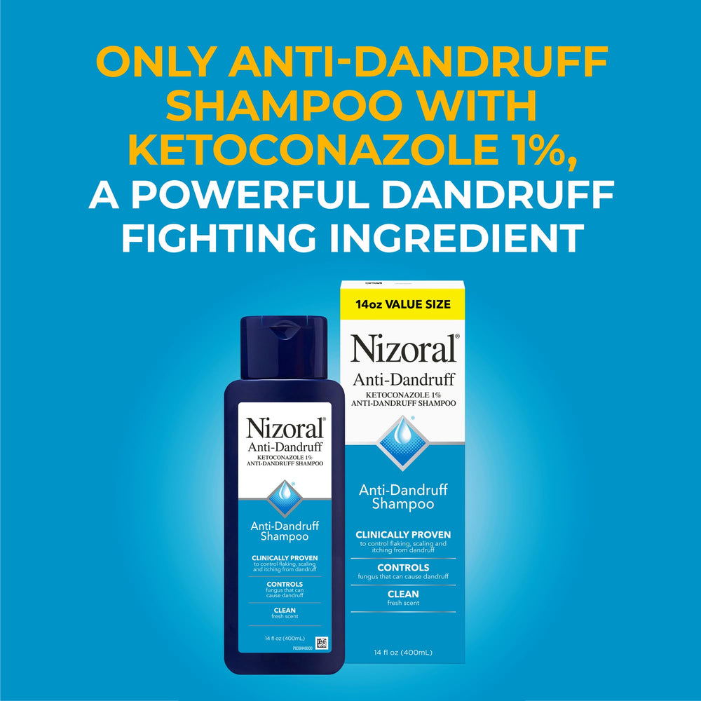 Nizoral etiqueta resaltando ketoconazol 1% para control de caspa