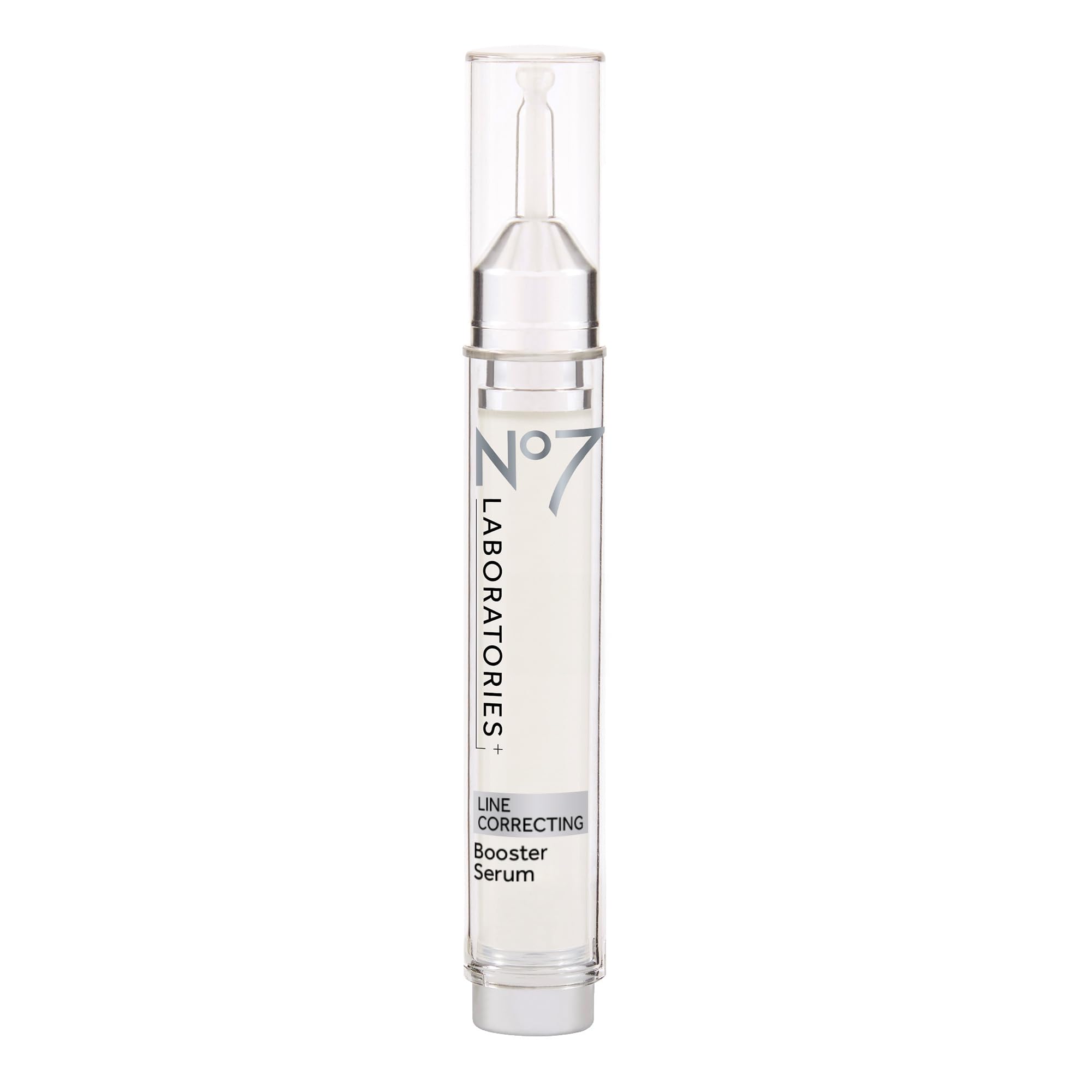 No7 botella frontal del serum que muestra diseño y uso práctico