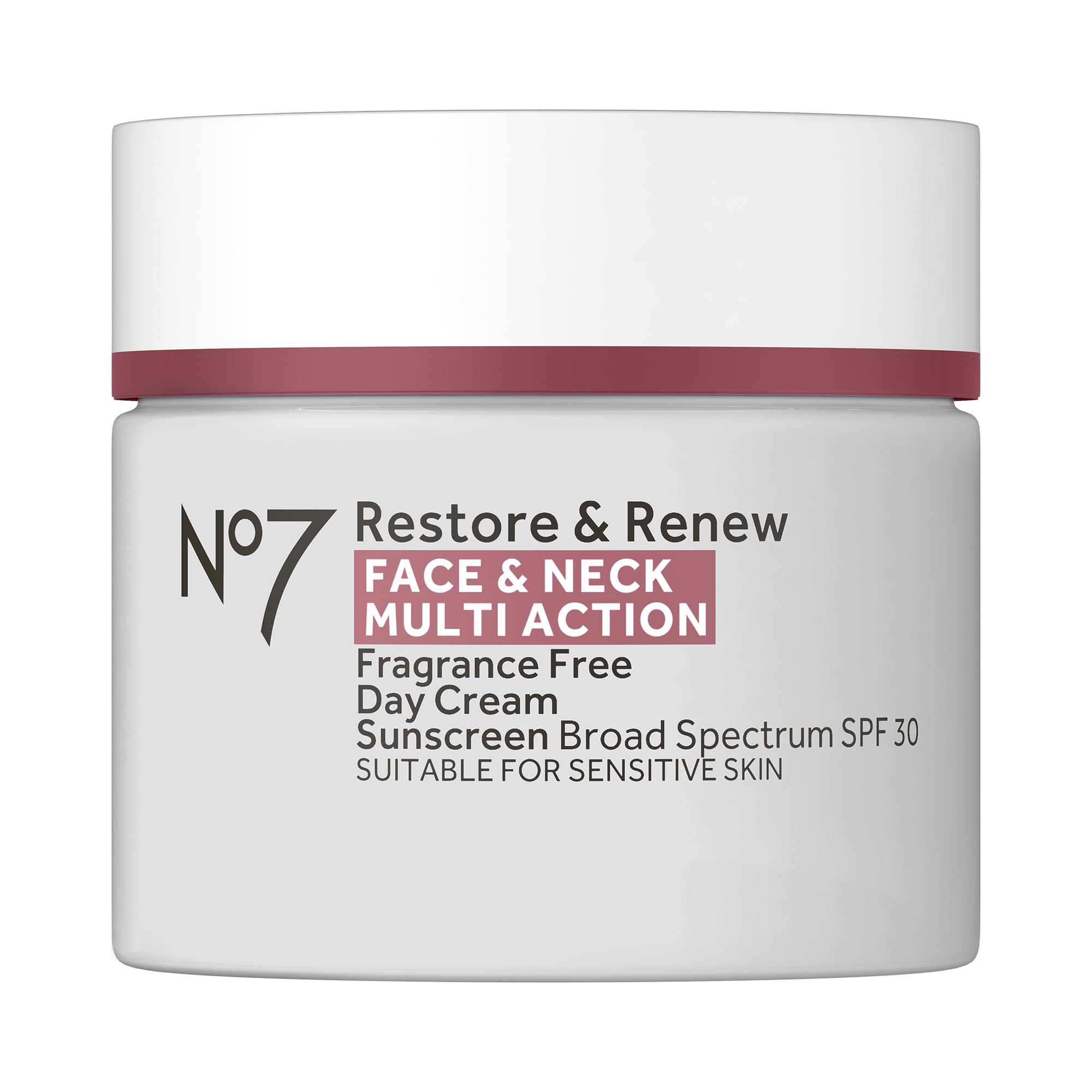 No7 crema día SPF 30 frontal mostrando el envase y beneficios visibles