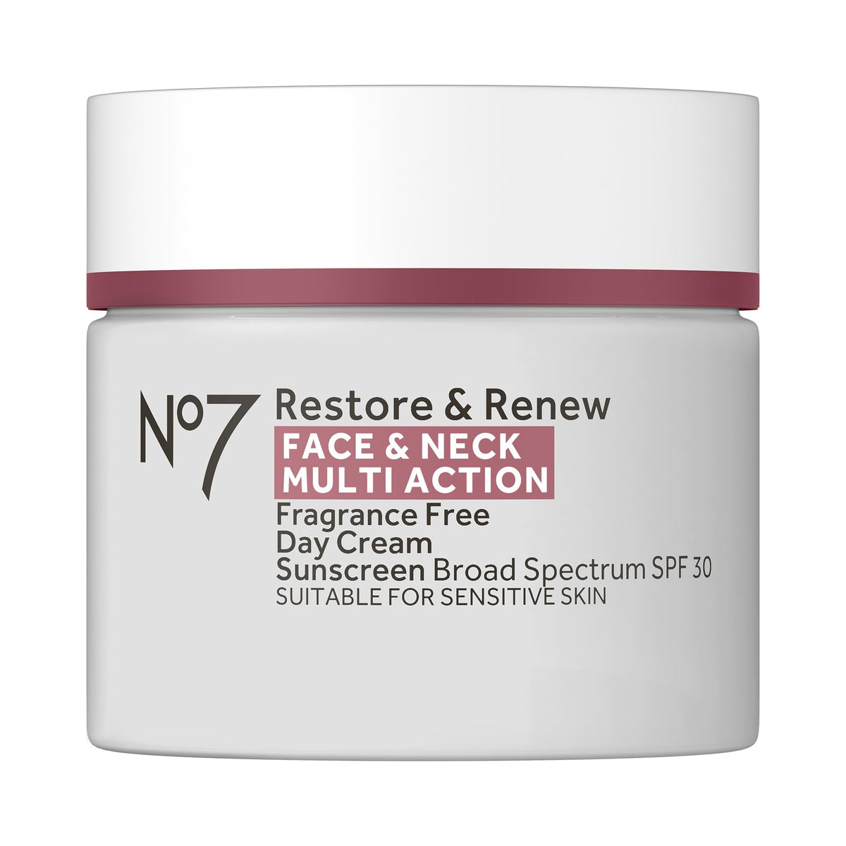 No7 crema día SPF 30 frontal mostrando el envase y beneficios visibles
