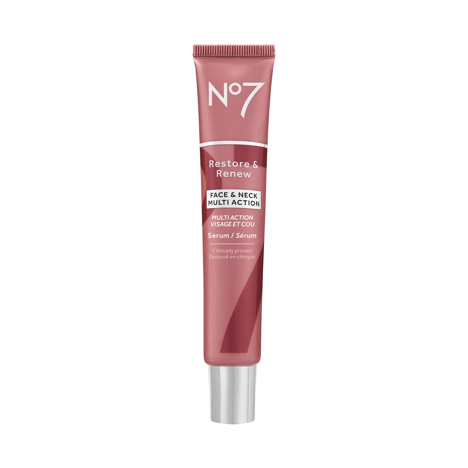 No7 frasco frontal del Restore & Renew para identificar el producto y su uso