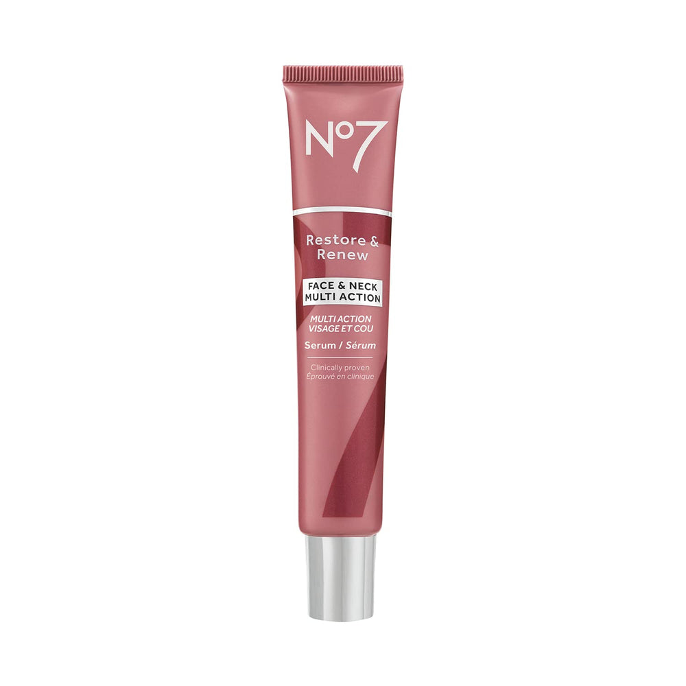 No7 frasco frontal del Restore & Renew para identificar el producto y su uso