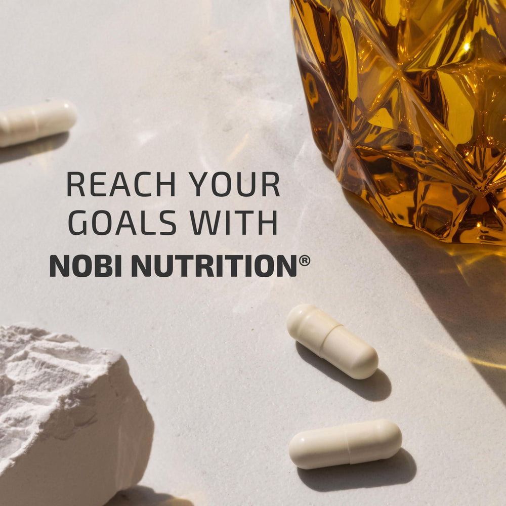 Nobi Nutrition producto en escena de estilo de vida promoviendo descanso