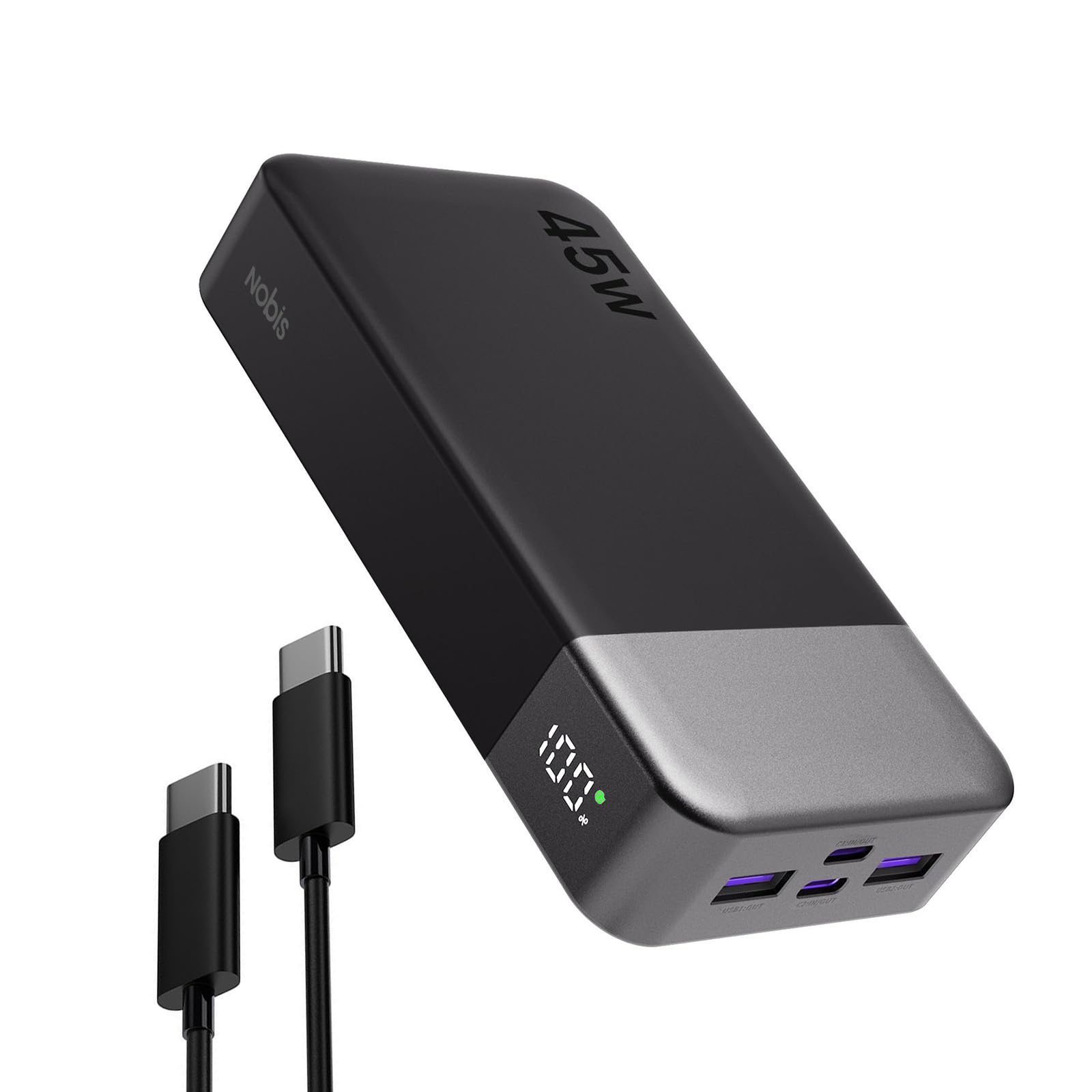 NOBIS vista frontal del power bank mostrando diseño y acabado práctico