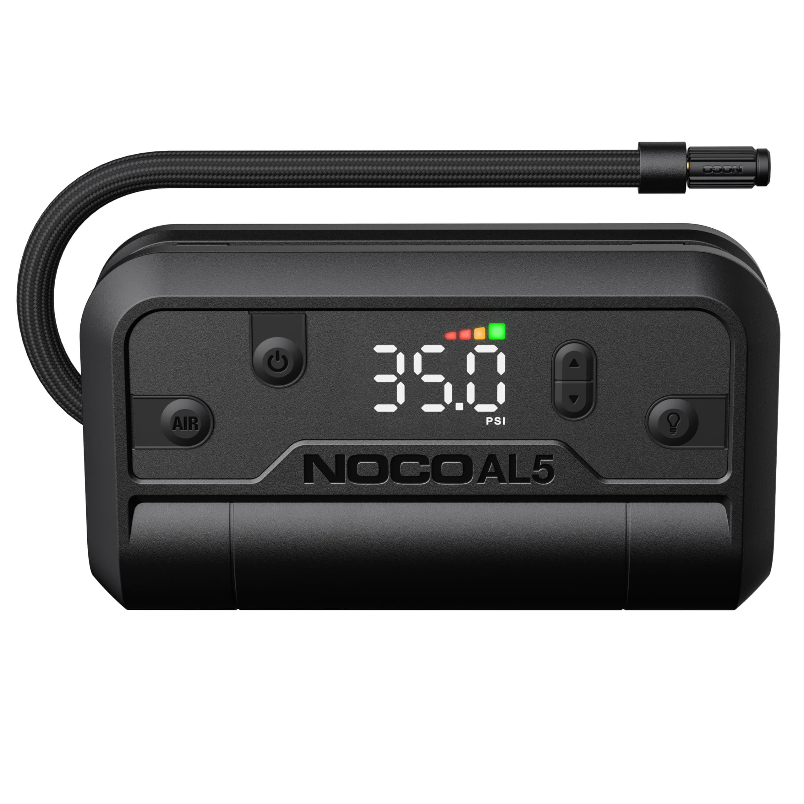 NOCO Air AL5 vista frontal con accesorios mostrando portabilidad y orden