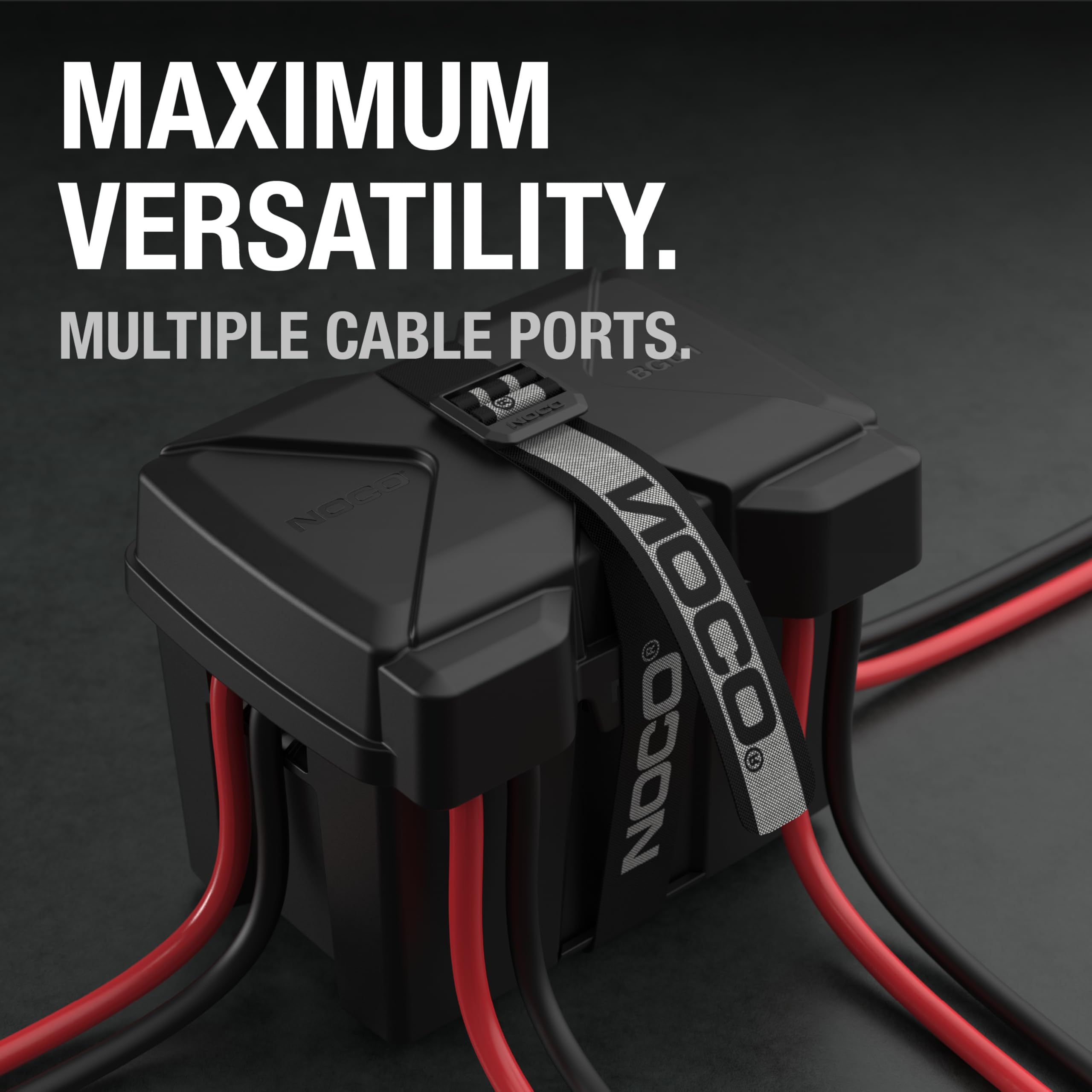 NOCO puertos de entrada de cables frontales y laterales para flexibilidad