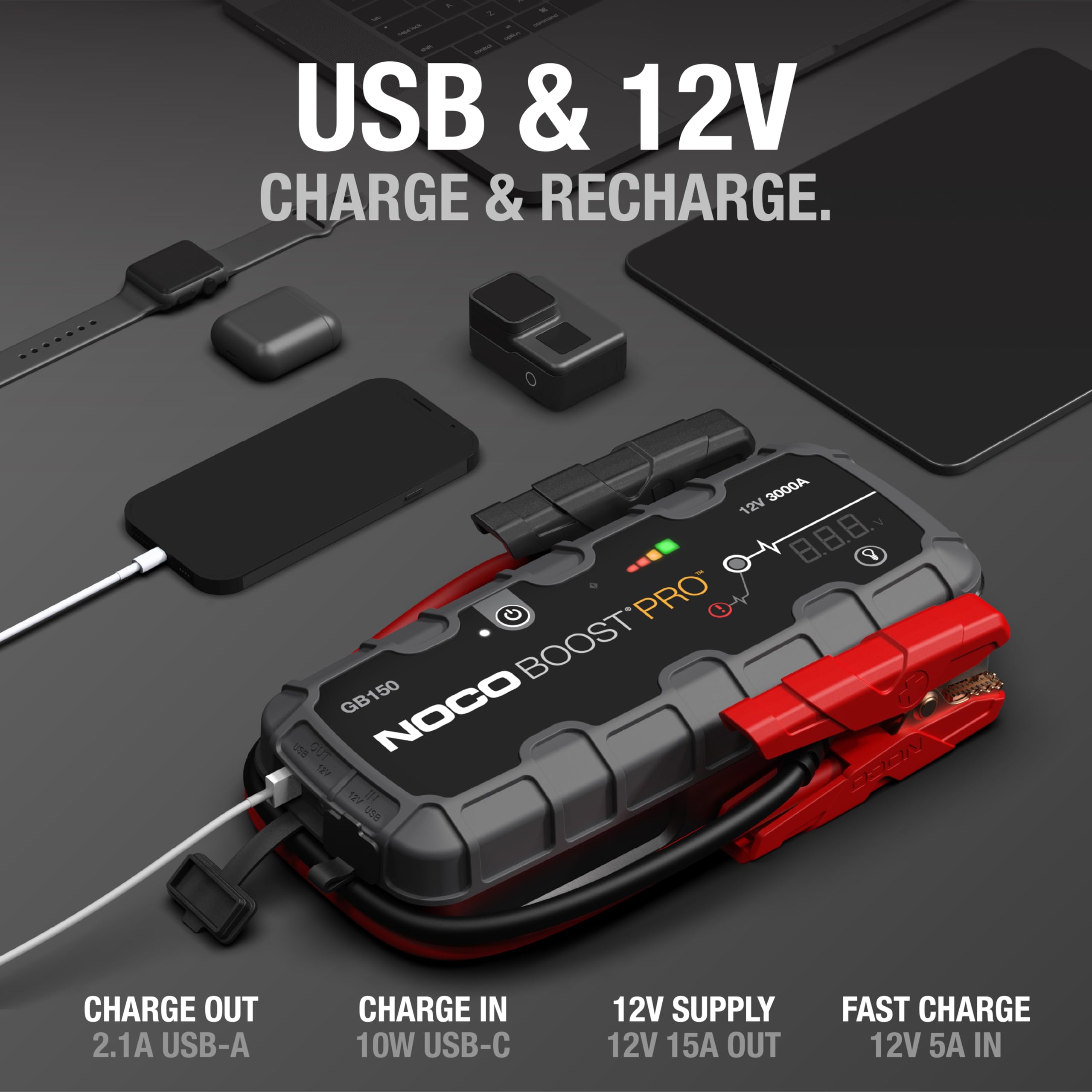 NOCO Boost GB150 en uso arrancando un coche, mayor tranquilidad