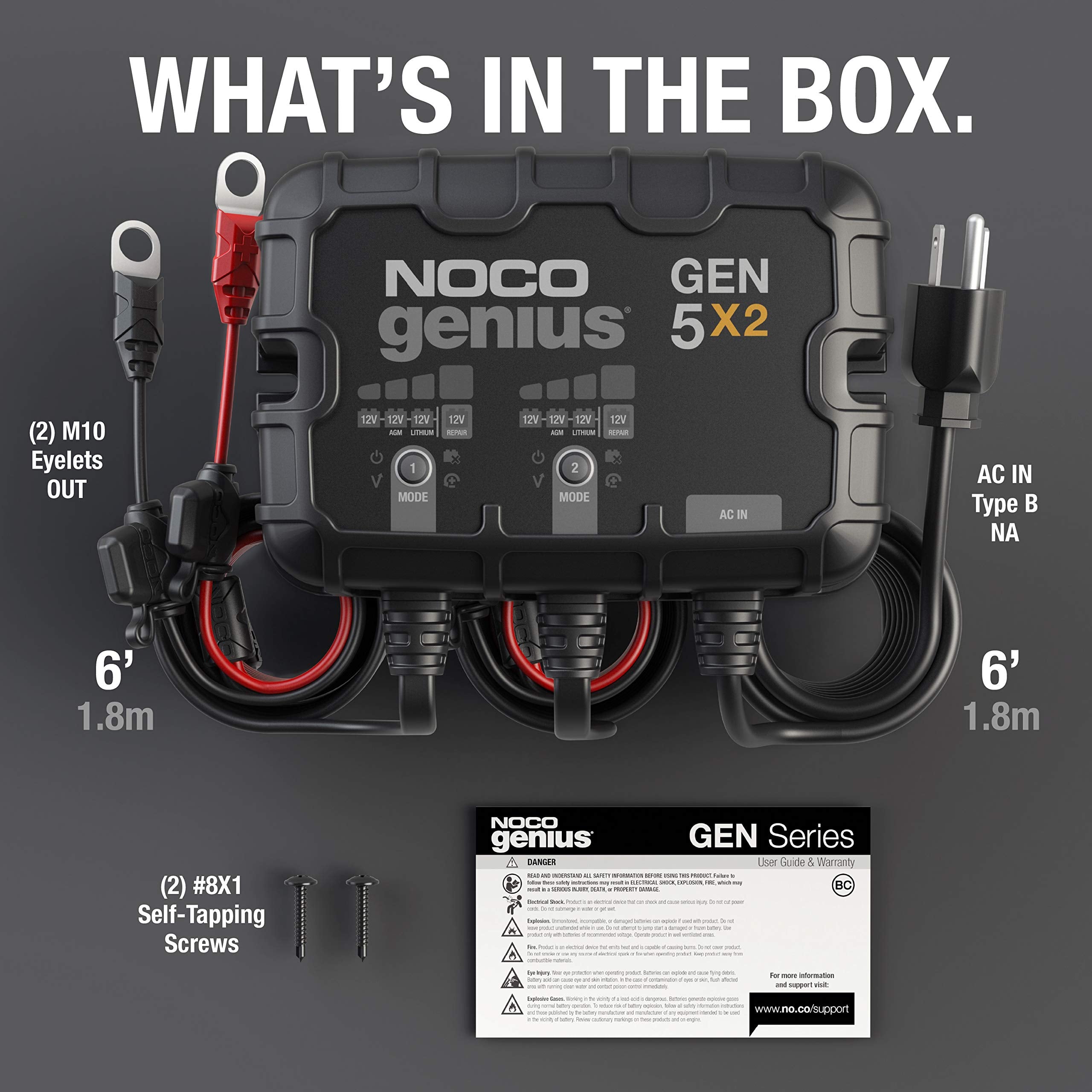 NOCO GEN5X2 etiqueta con certificaciones UL e ISO, seguridad certificada