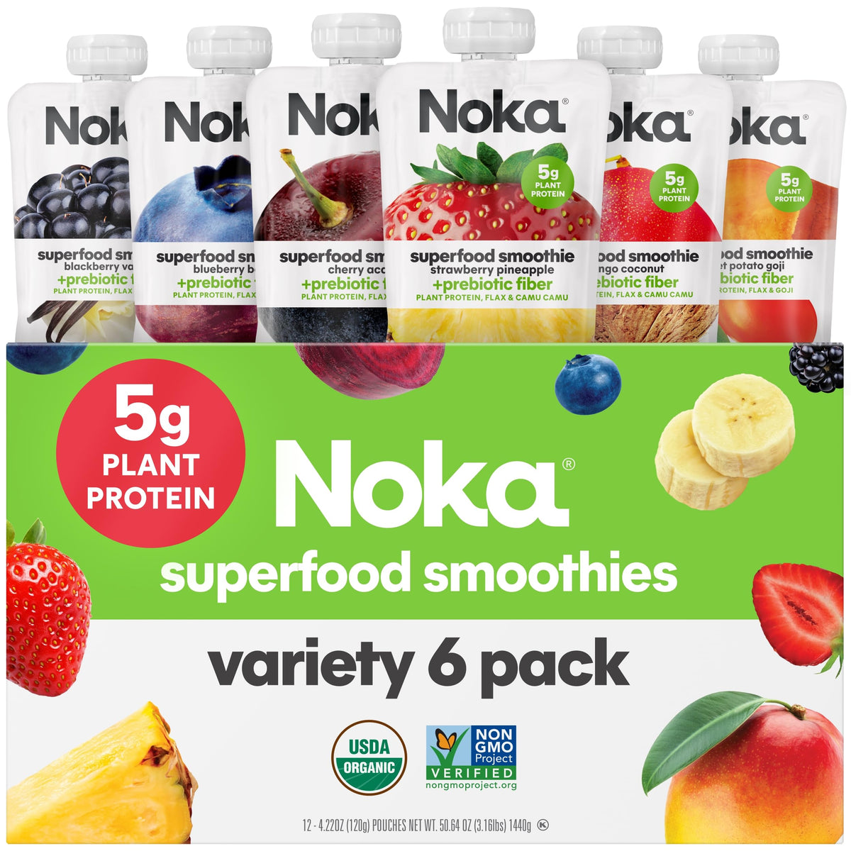 NOKA frente del paquete variedad 6pk mostrando diseños y colores