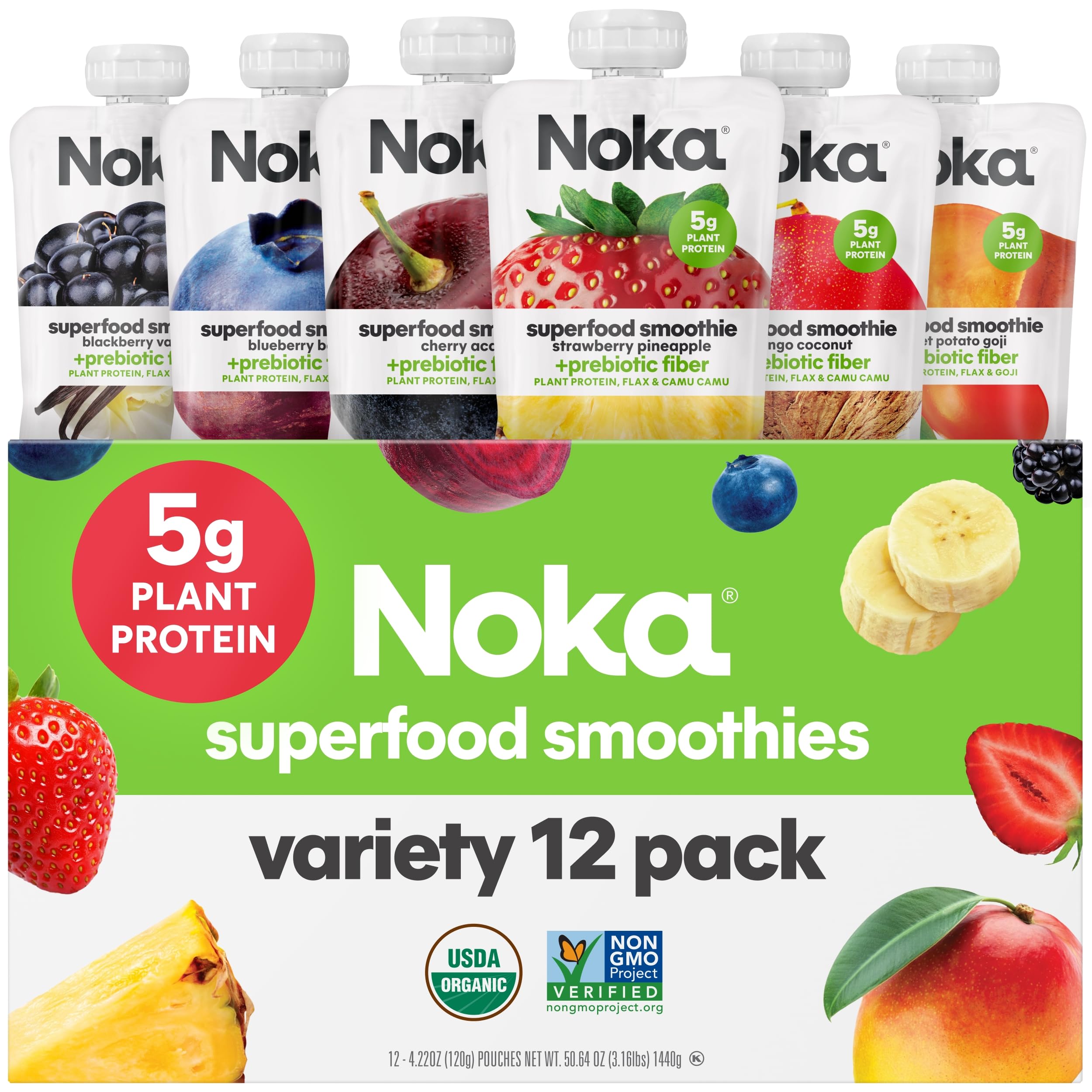 NOKA pack frente mostrando 12 bolsitas variedad, conveniente para llevar