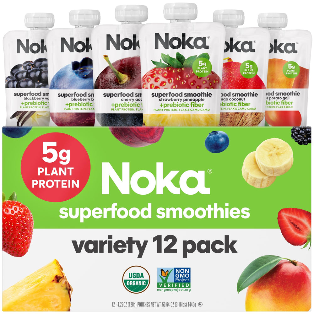 NOKA pack frente mostrando 12 bolsitas variedad, conveniente para llevar