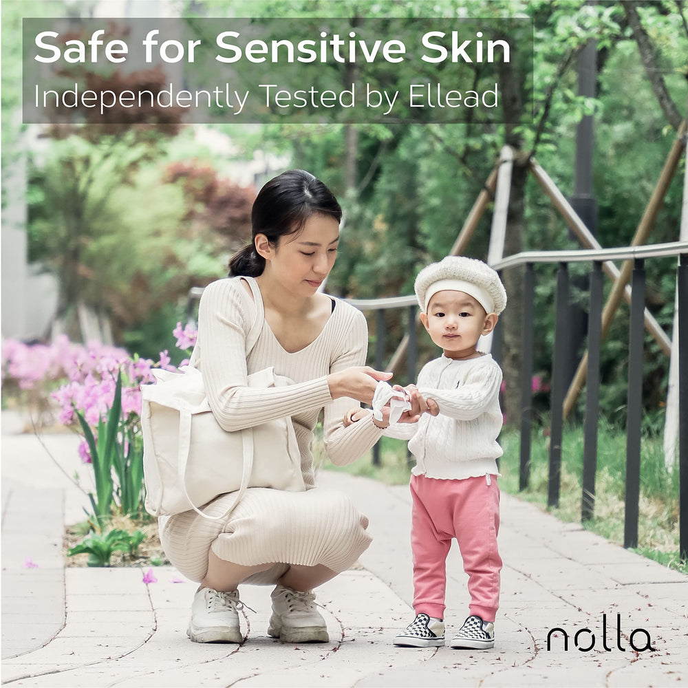 Nolla etiqueta con ingredientes resaltando aloe y vitamina E