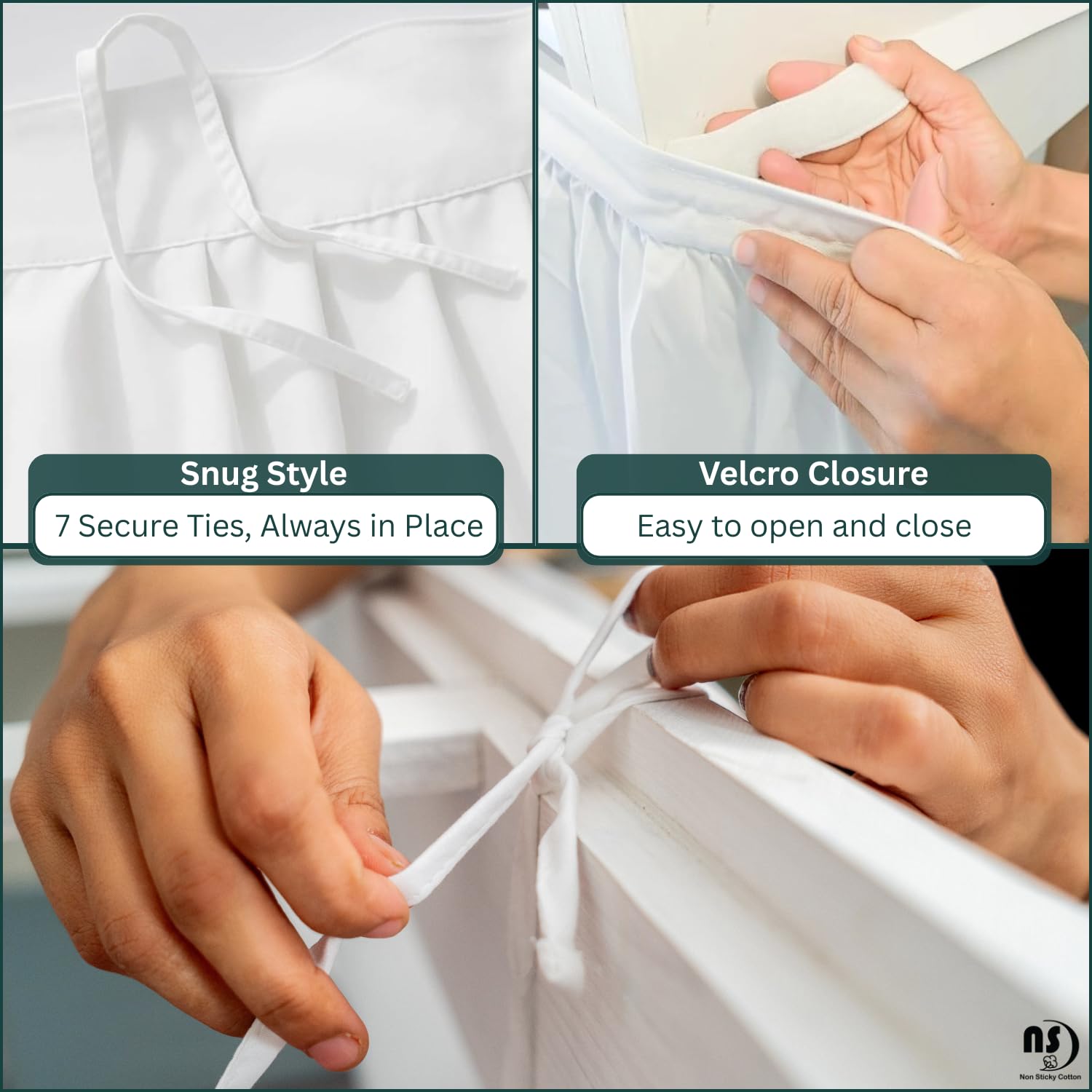 NON Sticky cotton caída extendida de 32 pulgadas mostrando cobertura