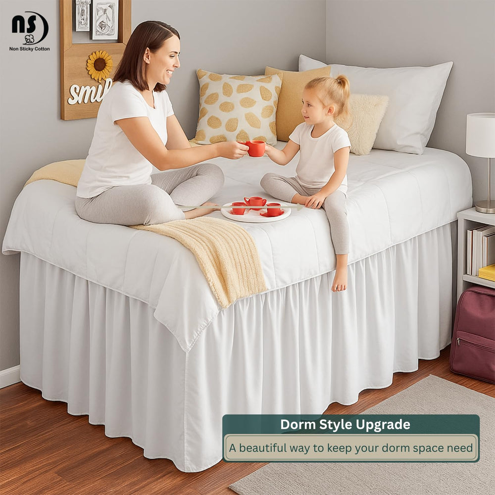 NON Sticky cotton falda colocada en cama de dormitorio para aspecto ordenado