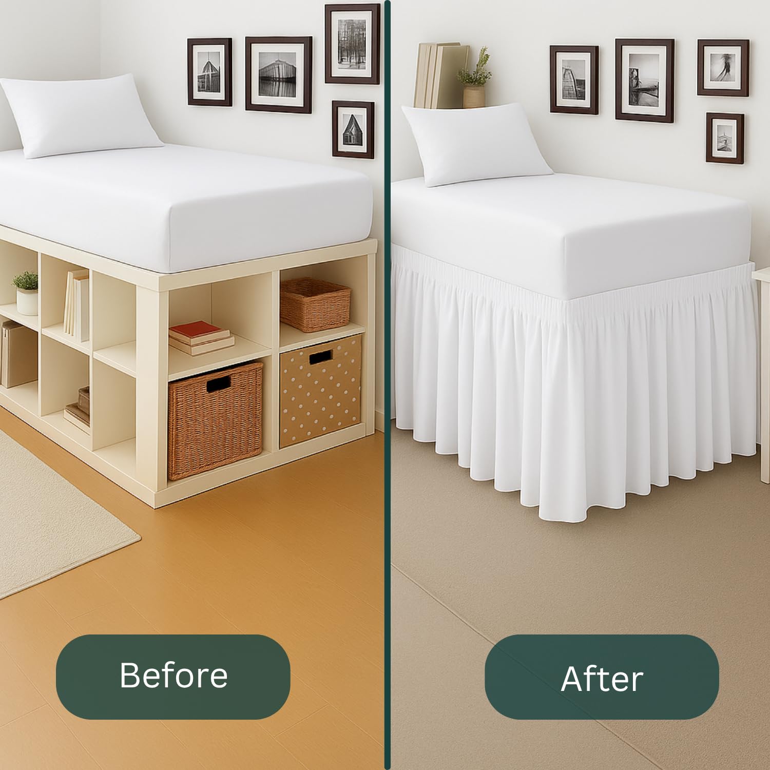 NON Sticky cotton ocultando cajas y almacenamiento bajo cama, aspecto limpio