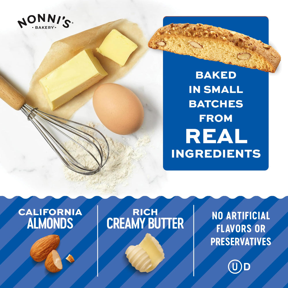 Nonni's primer plano de almendras sobre biscotti dando textura