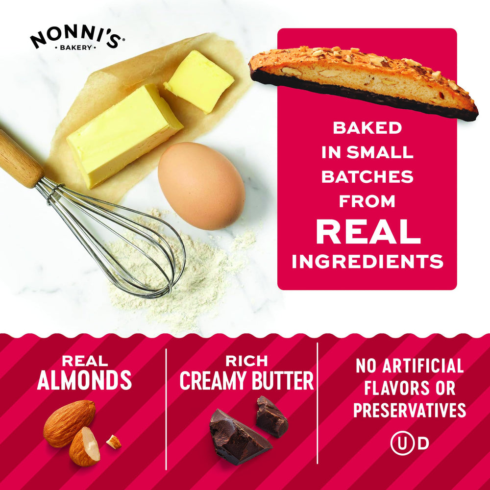 Nonni's almendras y trozos de chocolate como ingredientes visibles