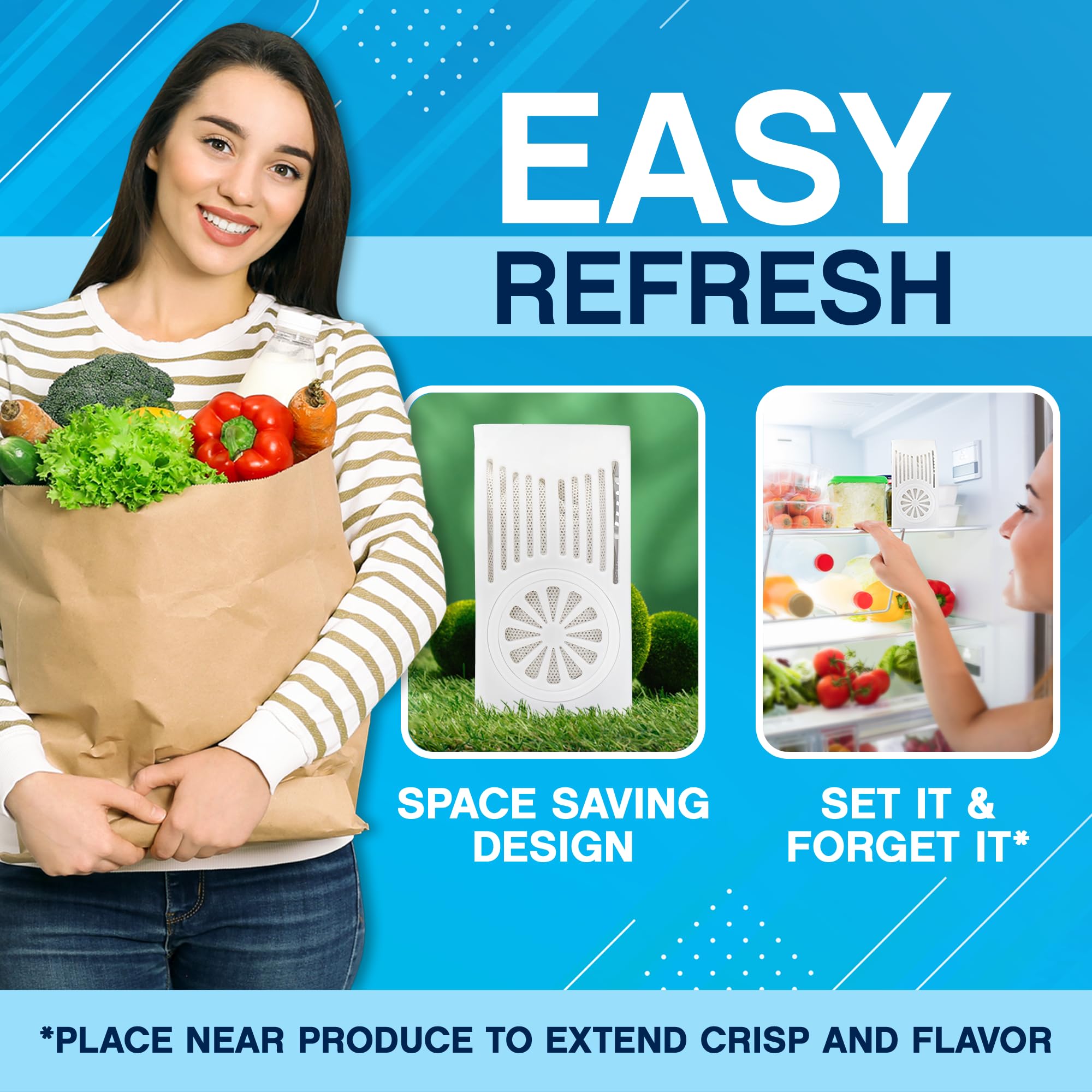 NonScents instalado en un cajón de vegetales indicando protección prolongada contra olores