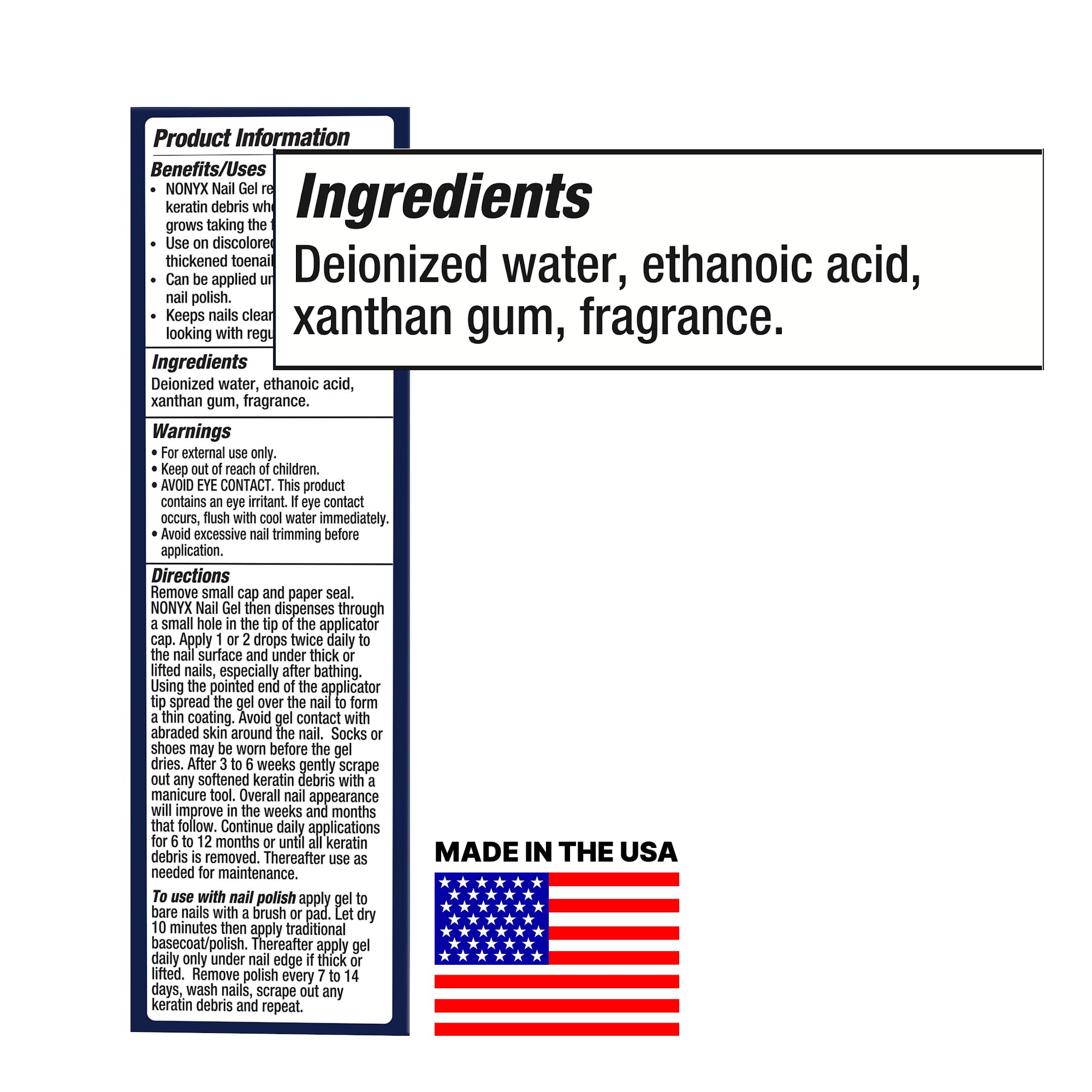 Etiqueta de NONYX con lista de ingredientes y beneficios visibles